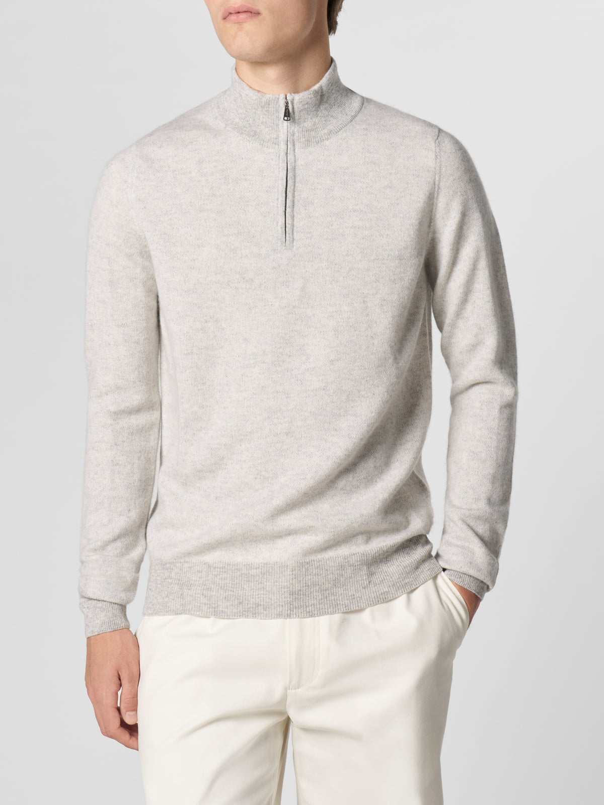 Light Grey Jaquard Zipper Sweater