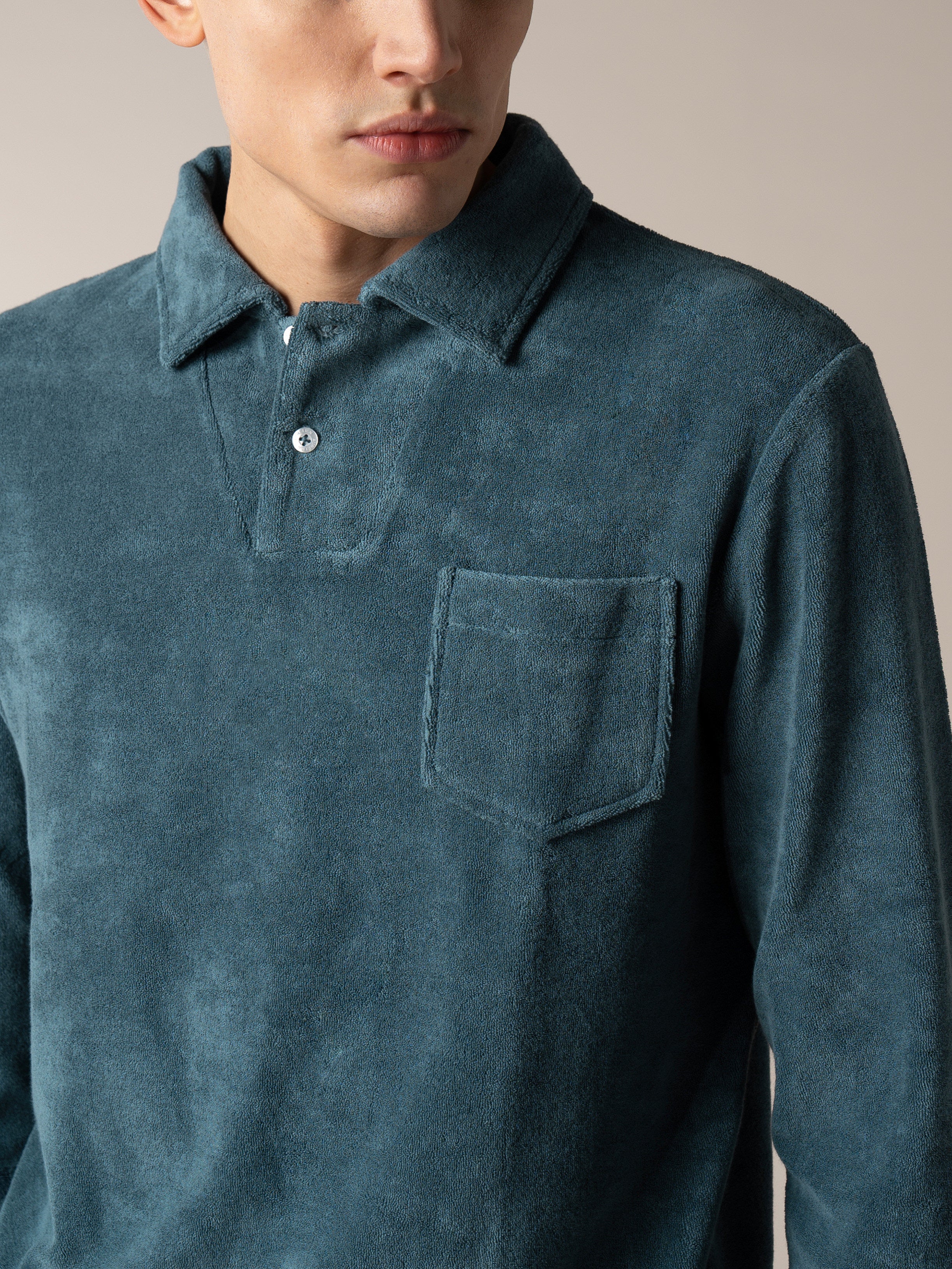 Sea Green Terry Towelling Longsleeve Polo