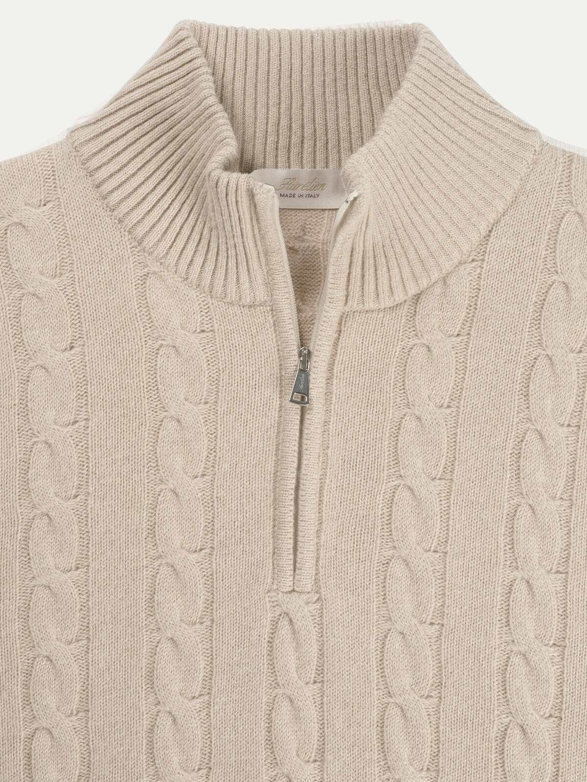 Zipper Cable Sweater Light Beige