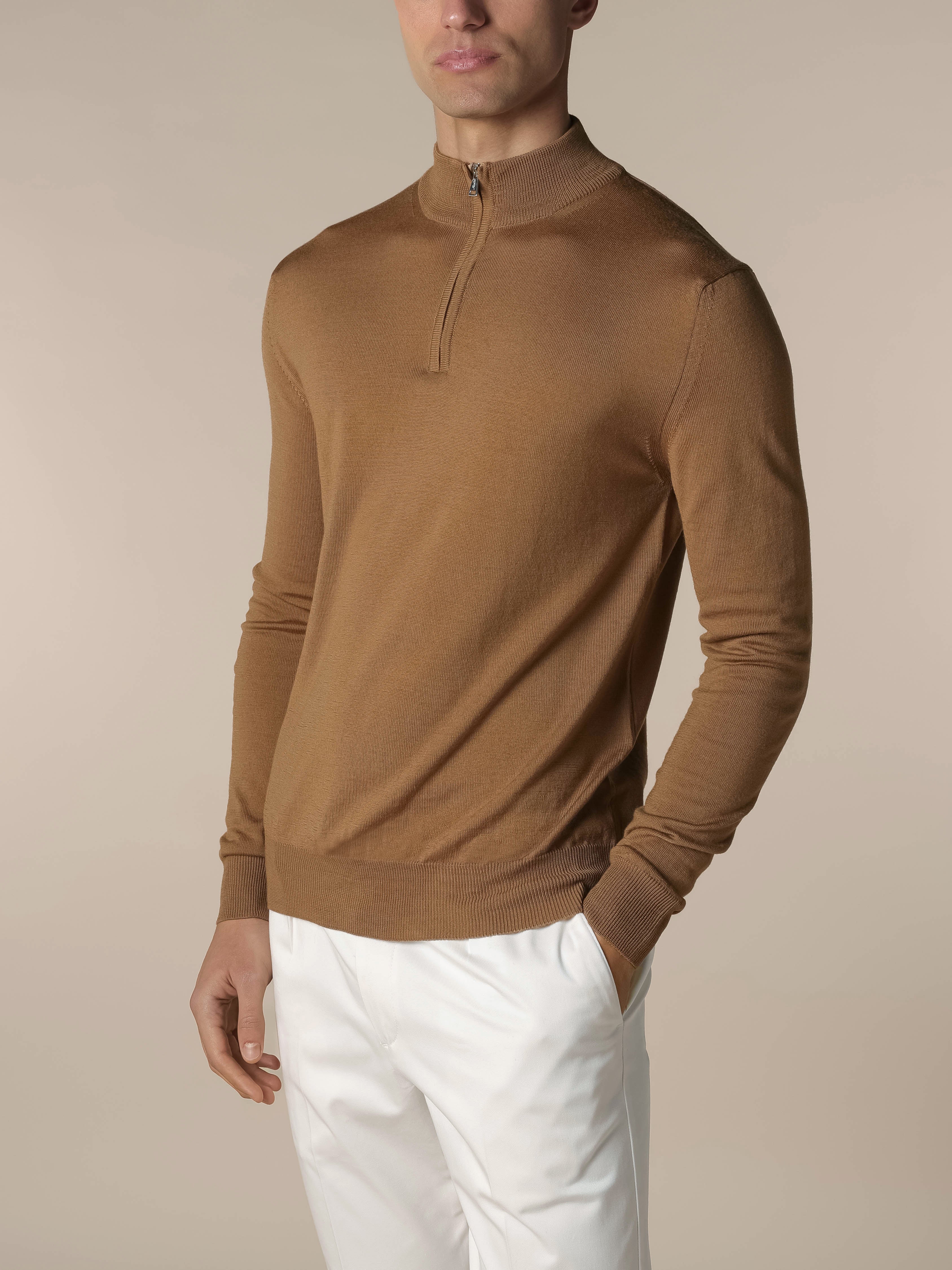 Extrafine Merino Zipper Sweater Caramel