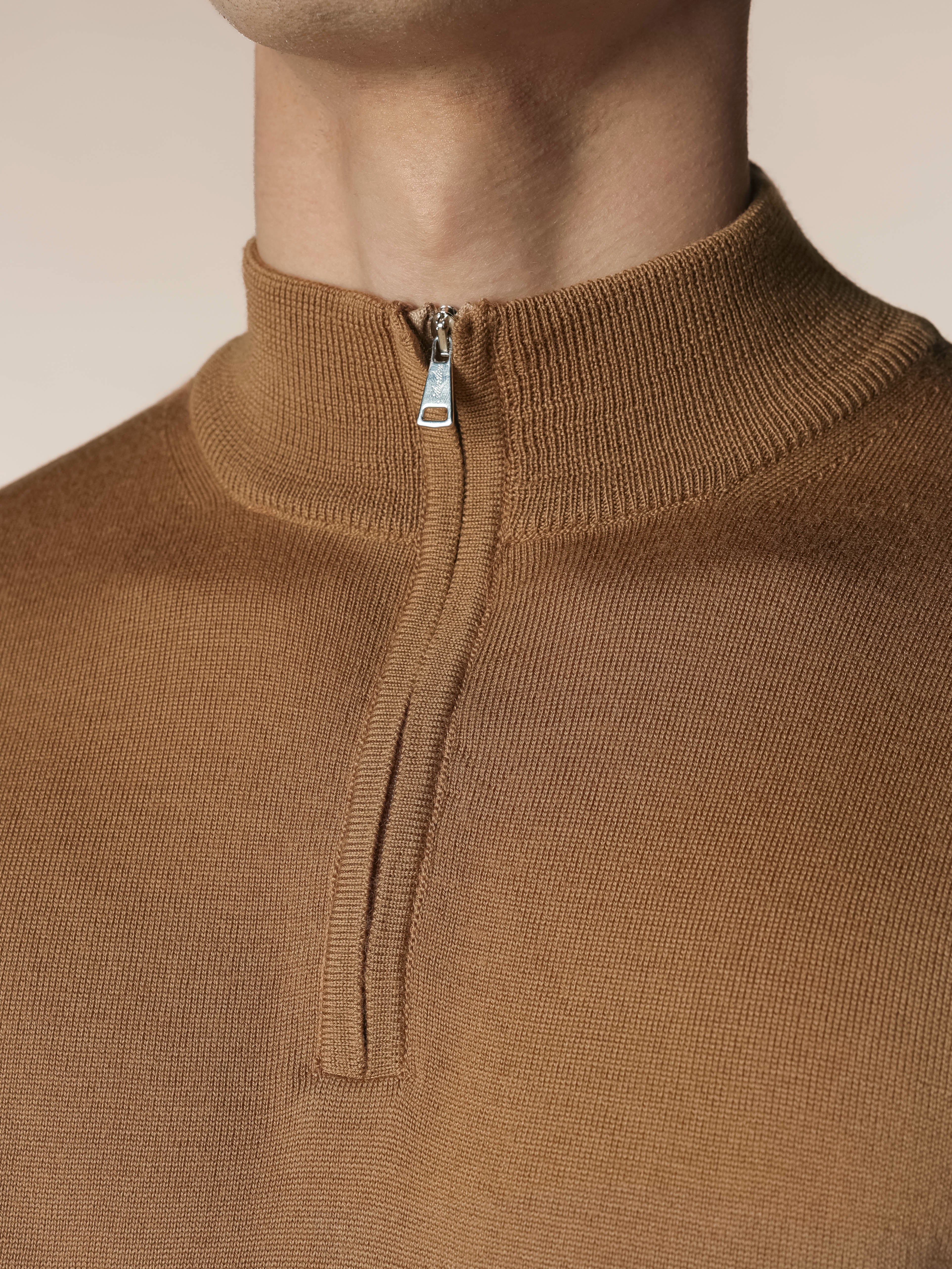 Extrafine Merino Zipper Sweater Caramel