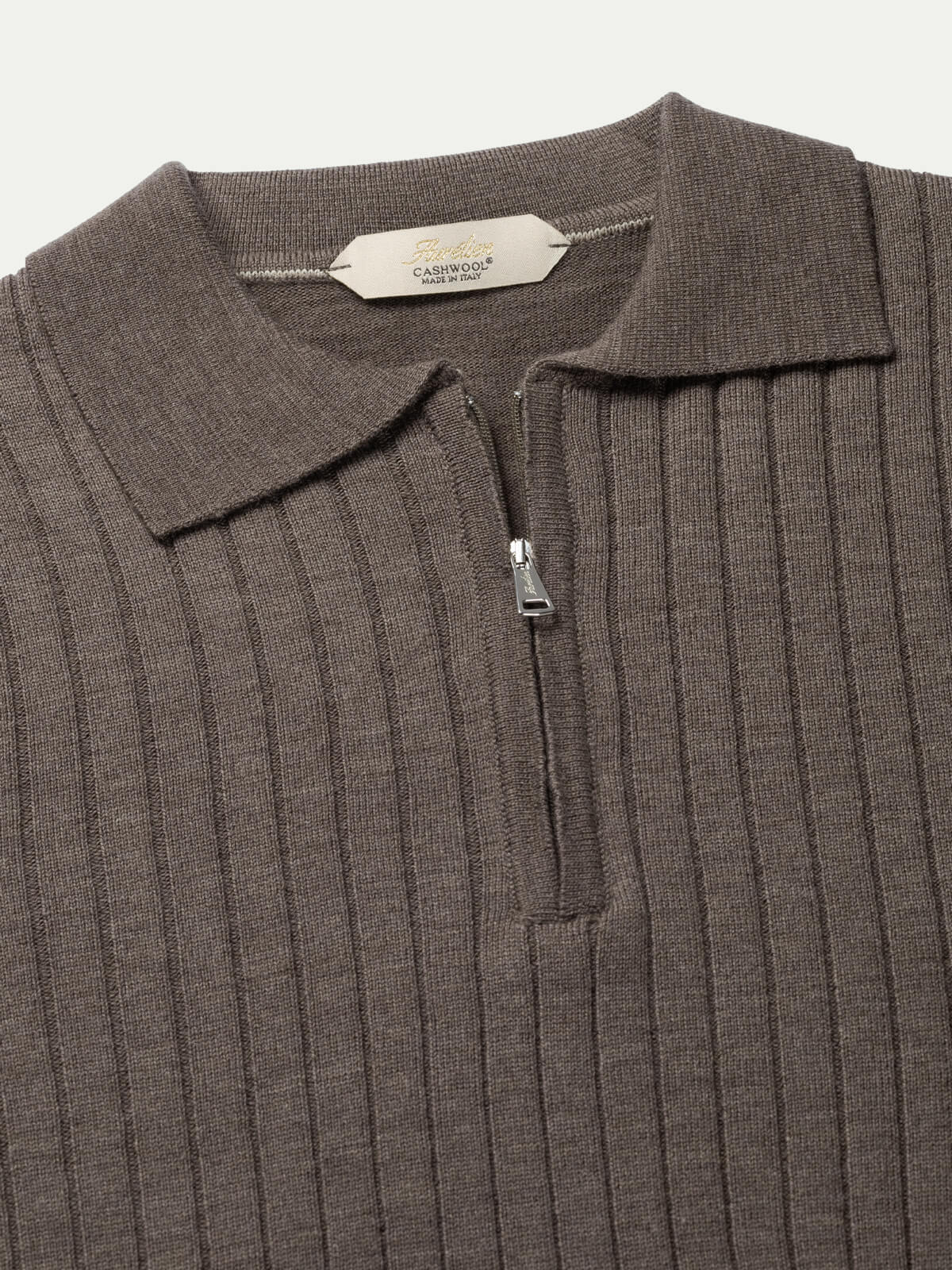 Ribbed Zipper Polo Ash Grey