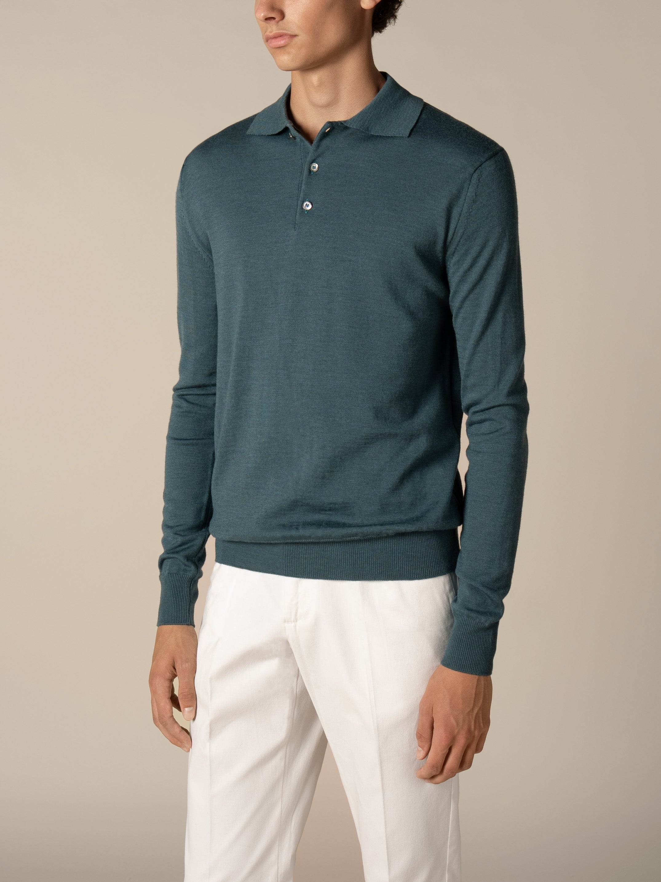 Extrafine Merino Polo Dark Aquamarine