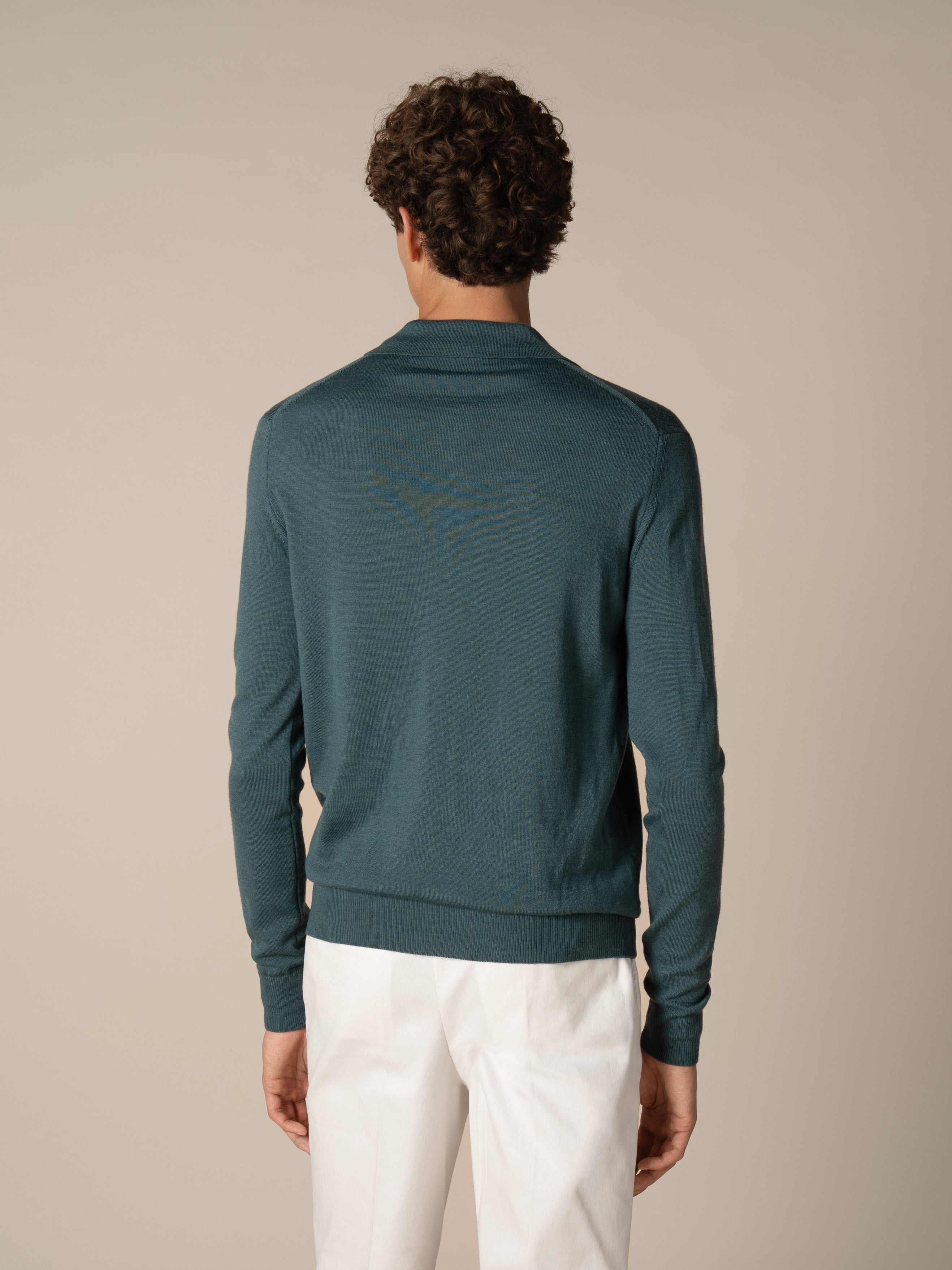 Extrafine Merino Polo Dark Aquamarine
