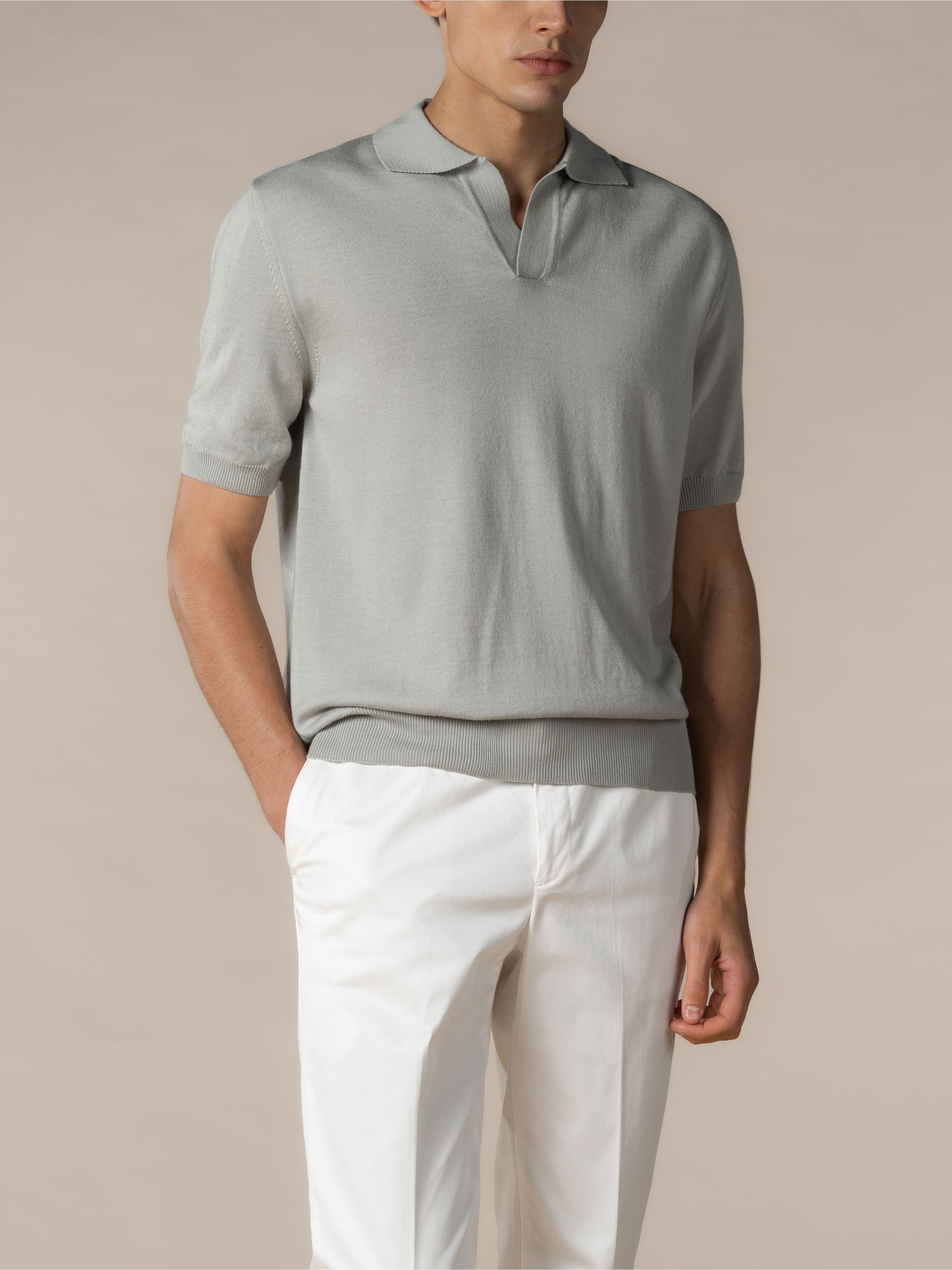 Shortsleeve Buttonless Polo Classic Grey