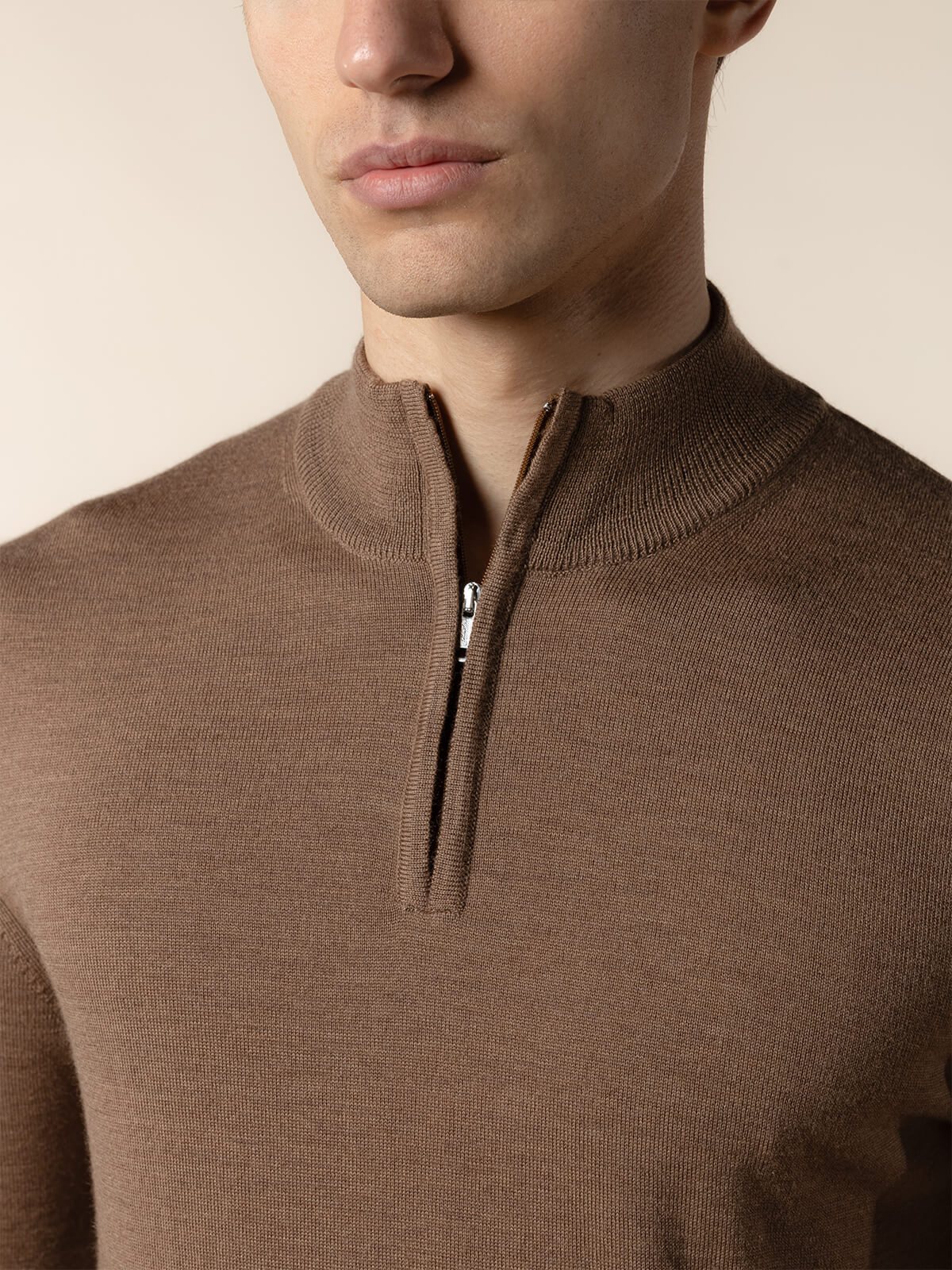 Extrafine Merino Zipper Sweater Golden Brown