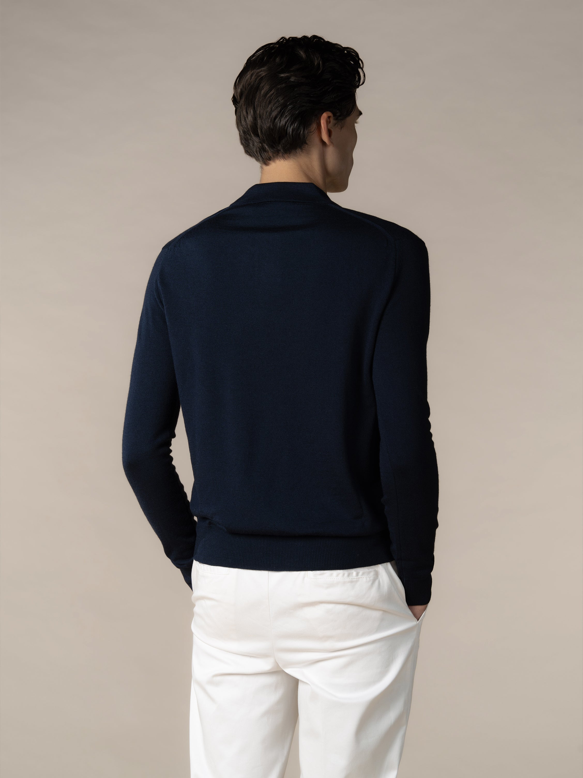 Extrafine Merino Buttonless Polo Navy