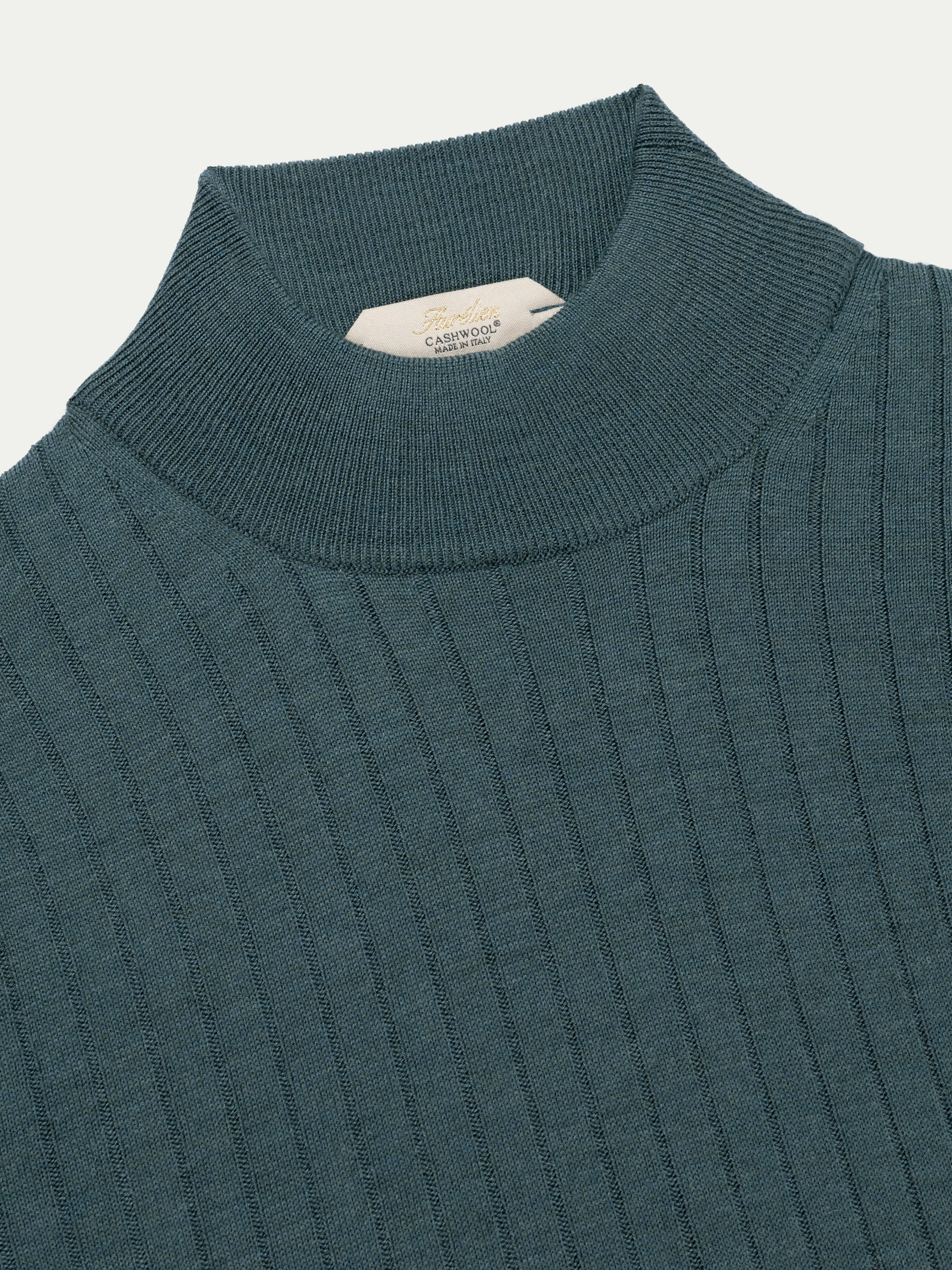 Extrafine Merino Mockneck Ribbed Dark Aquamarine