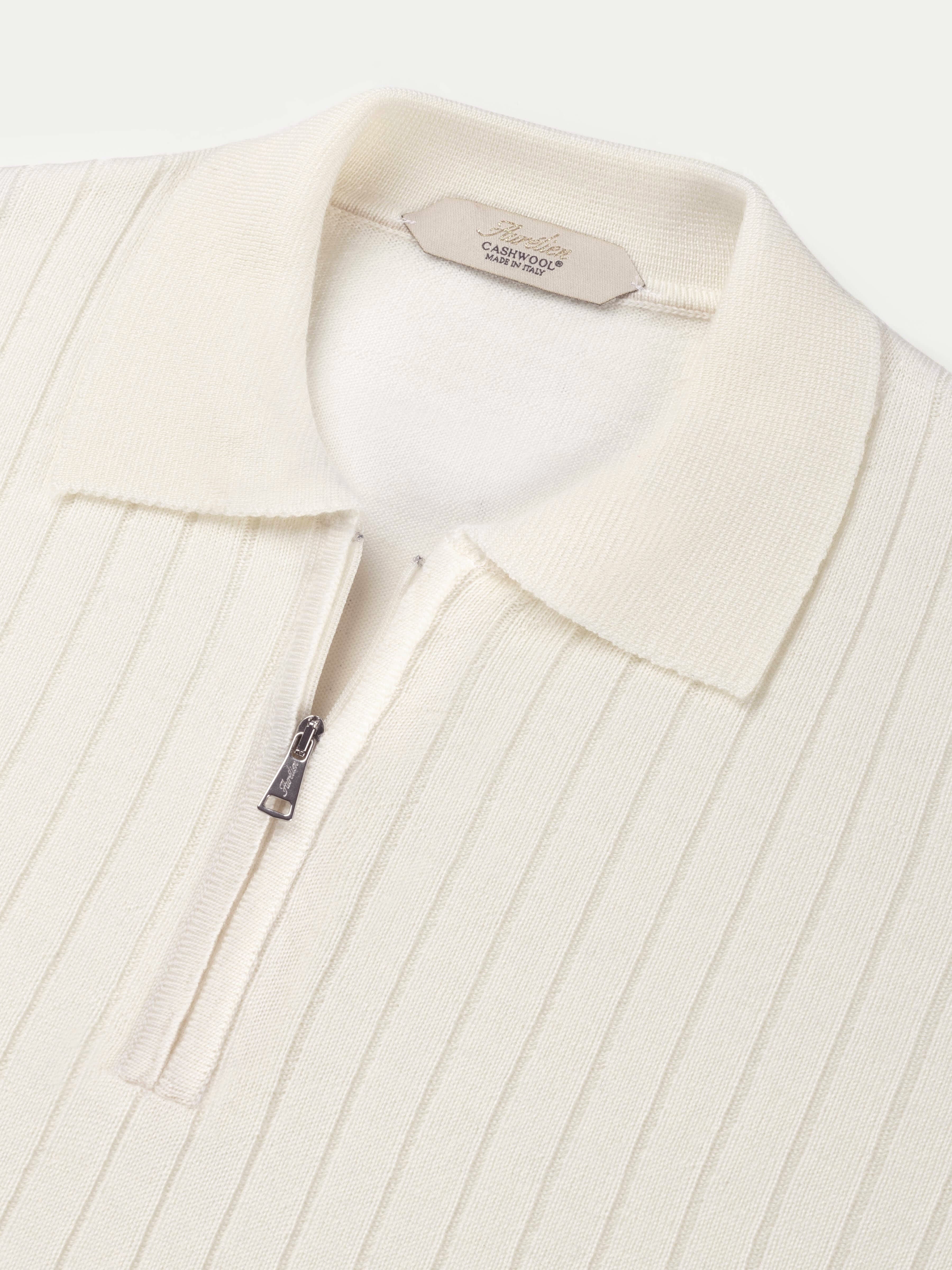 Ribbed Zipper Polo Ivory