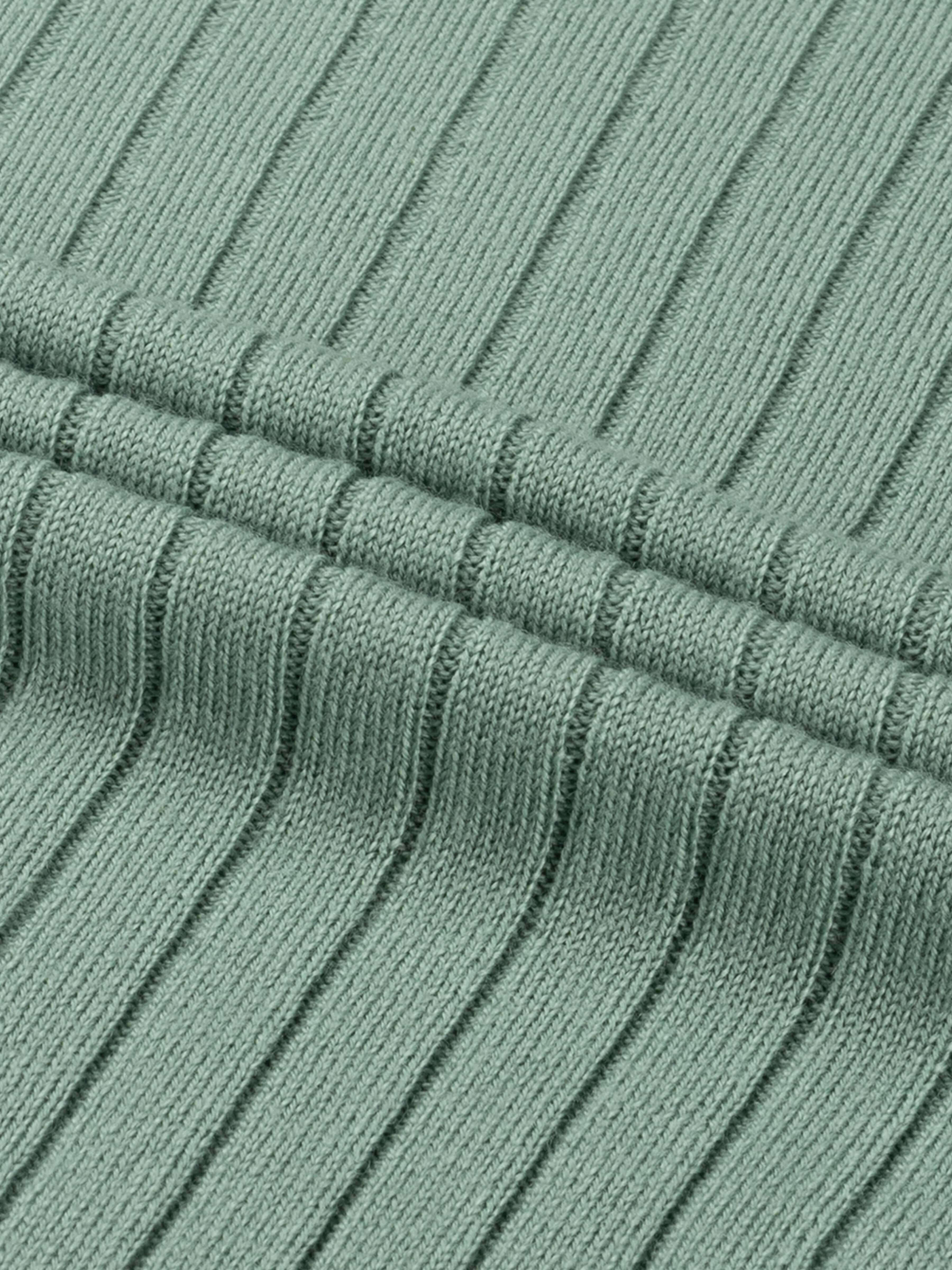 Ribbed Zipper Polo Light Green