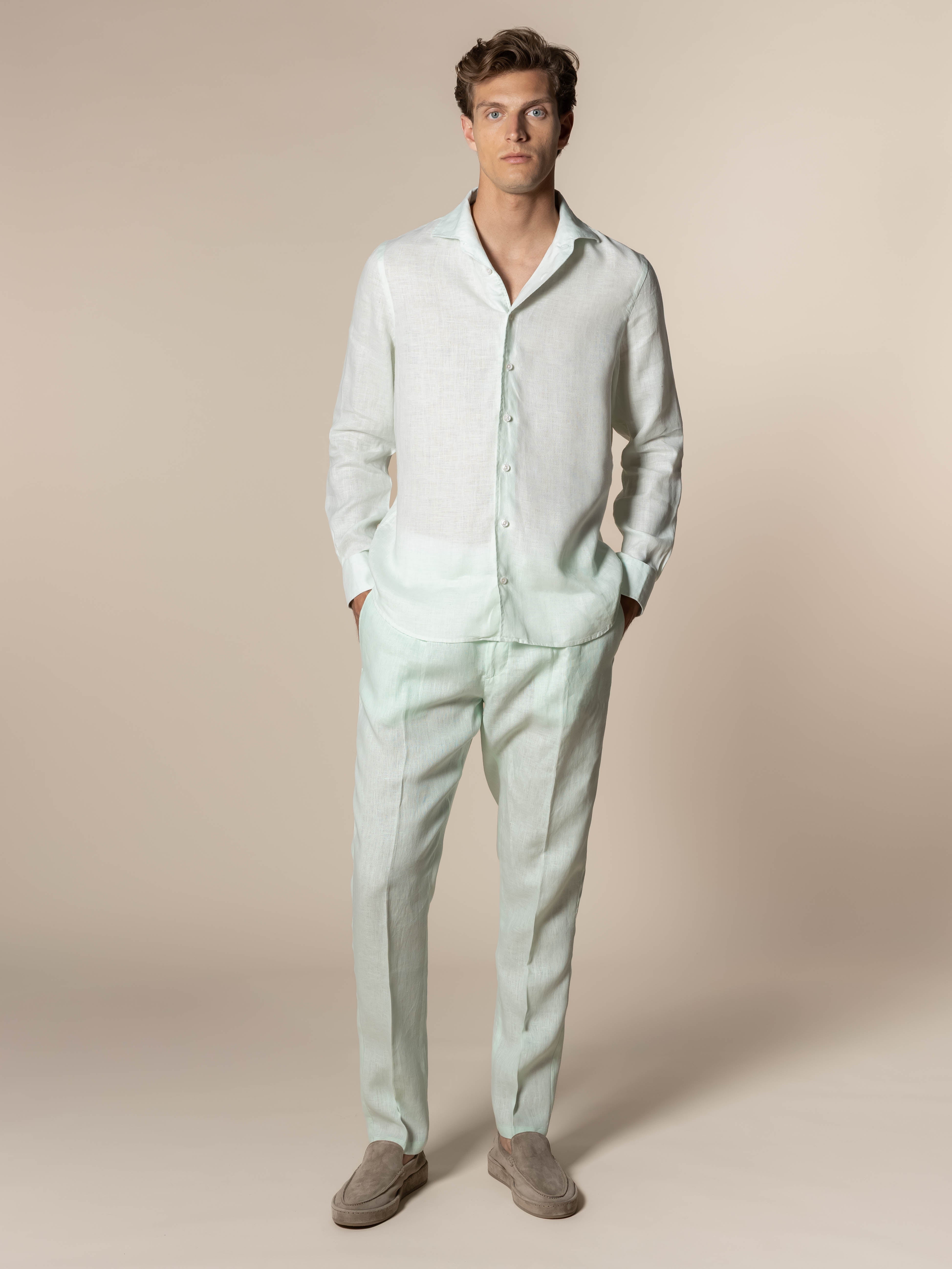 Light Aqua Linen Seaside Trousers
