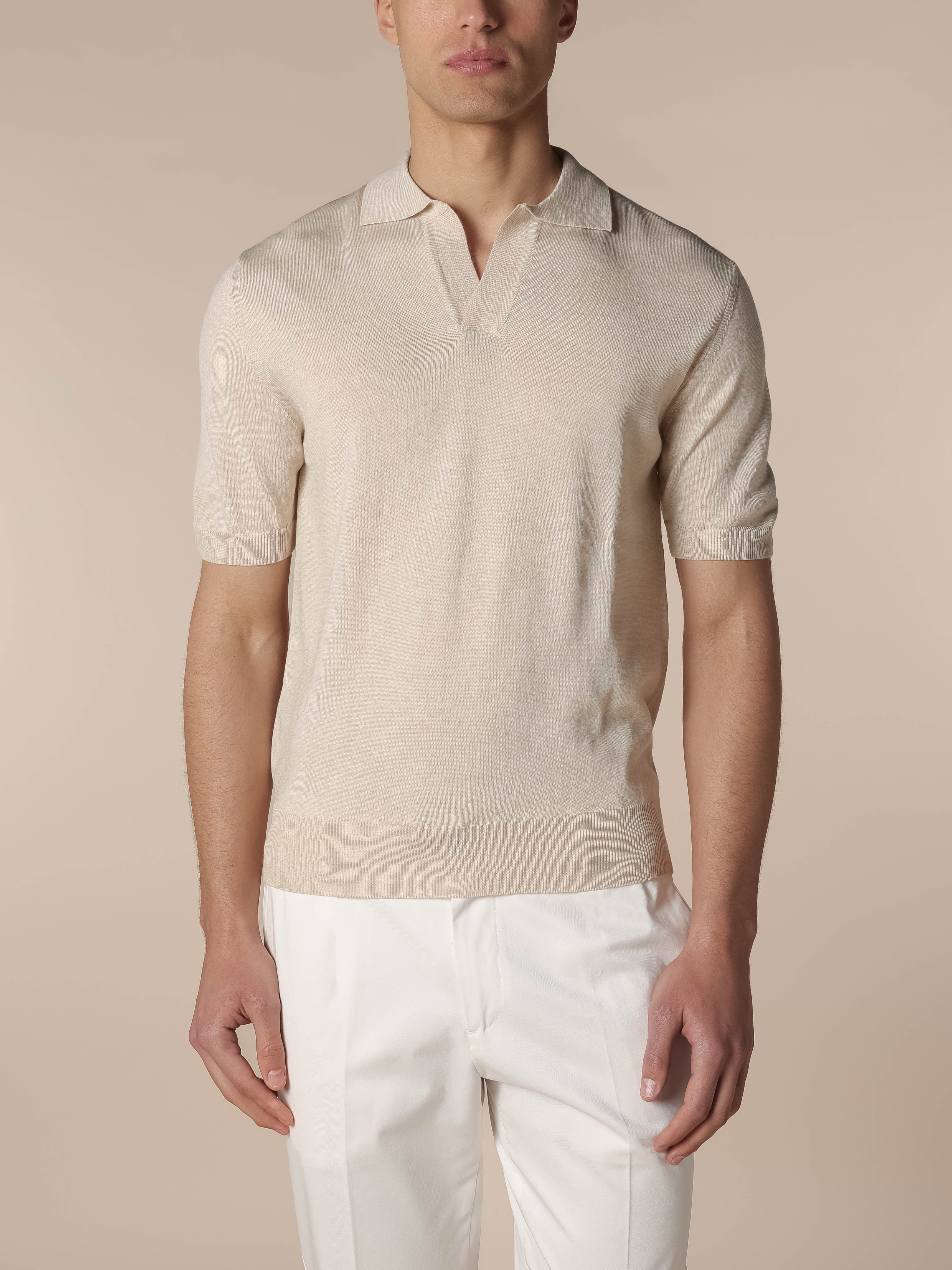 Shortsleeve Buttonless Polo Light Beige
