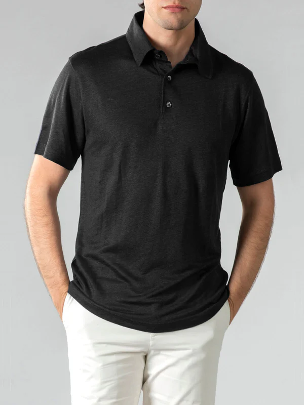 Black Linen Polo Shirt