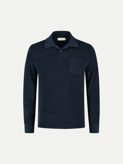 Navy Terry Towelling Longsleeve Polo
