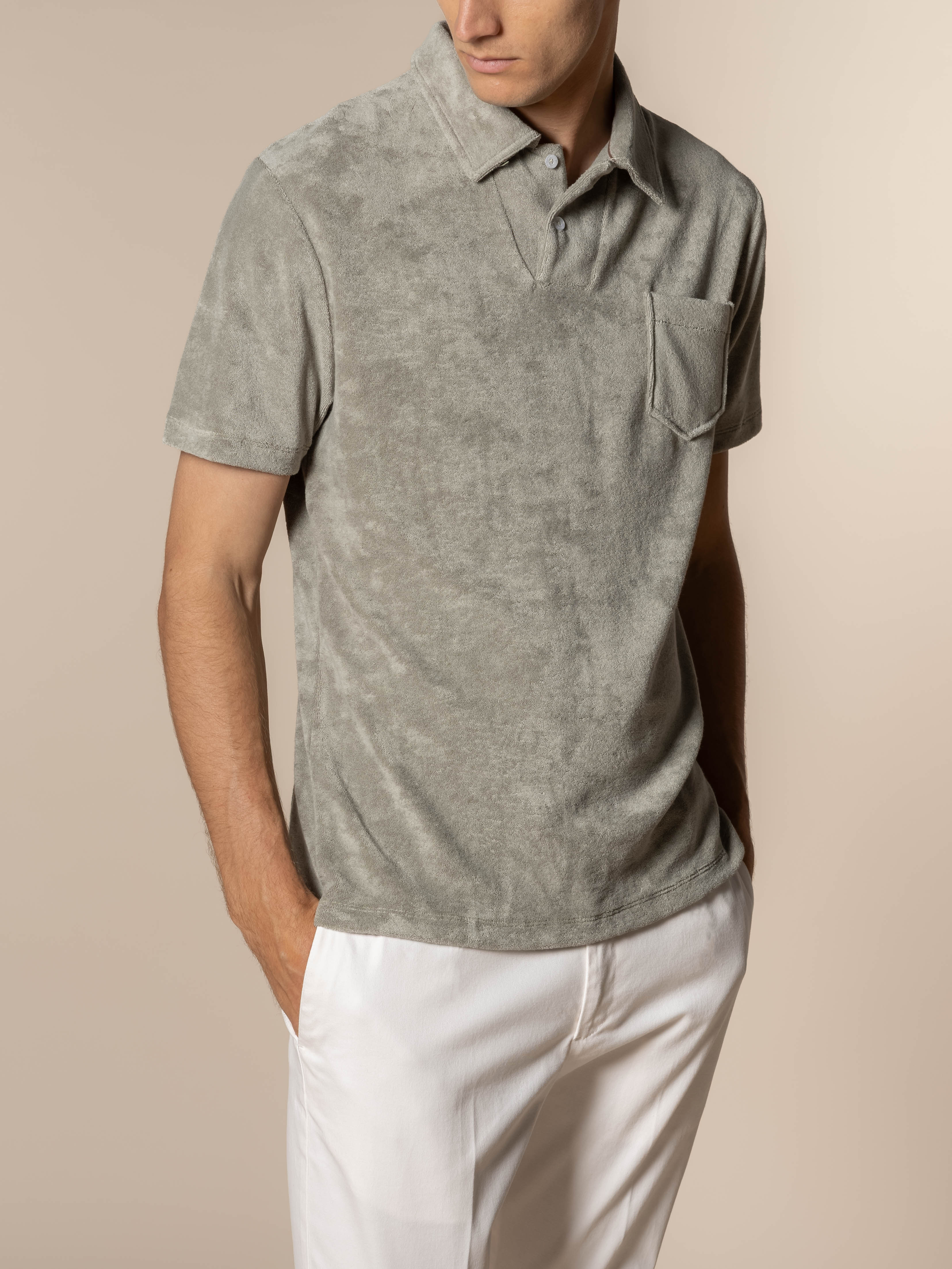 Pistache Terry Towelling Polo Shirt