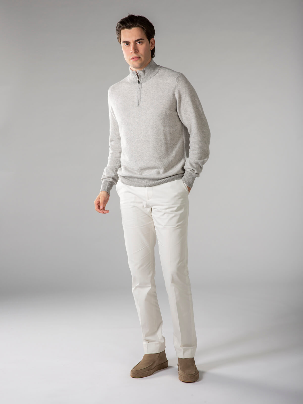 Light Grey Jaquard Zipper Sweater