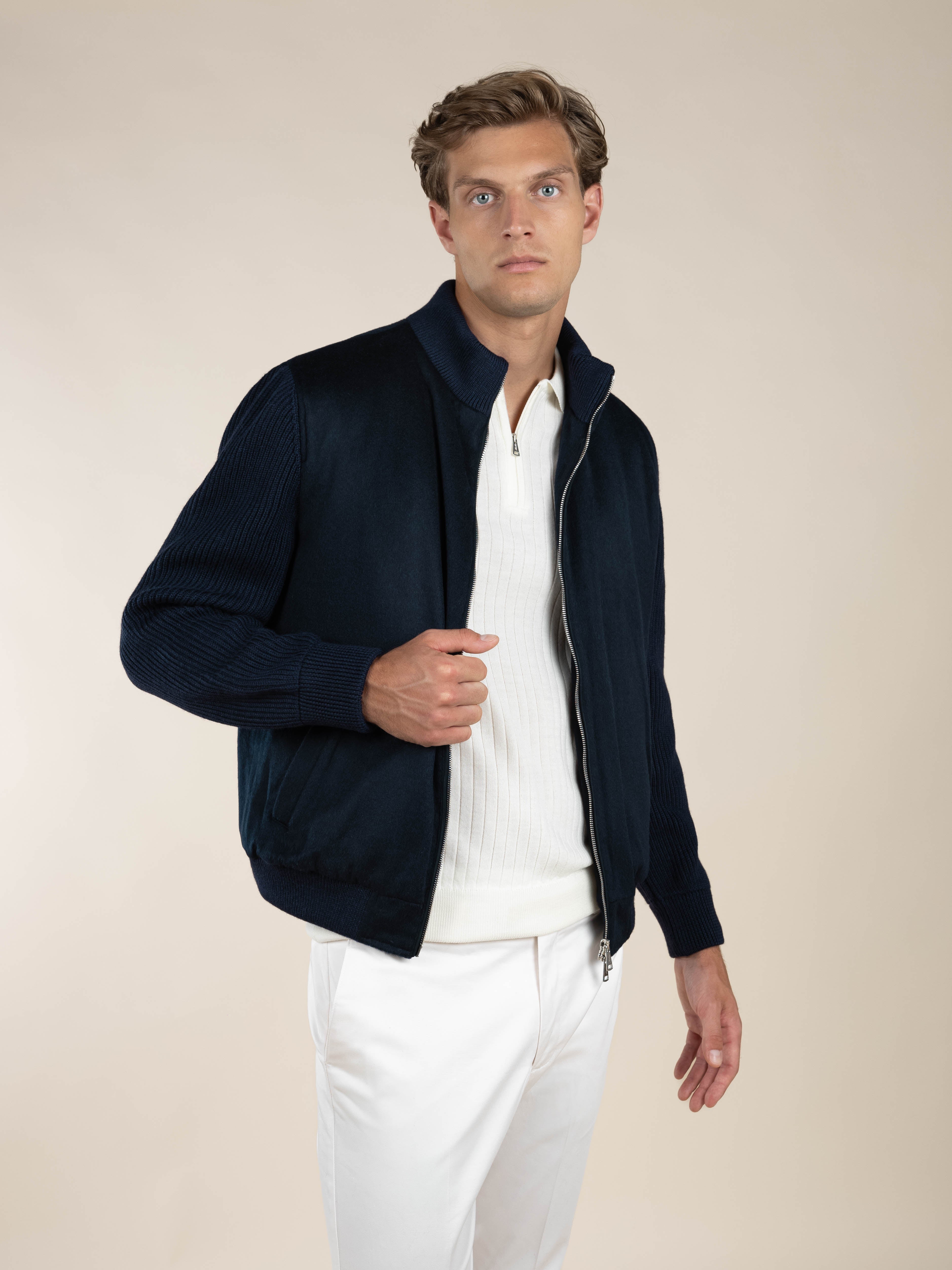 Aurélien | Navy Cashmere Bomber Jacket