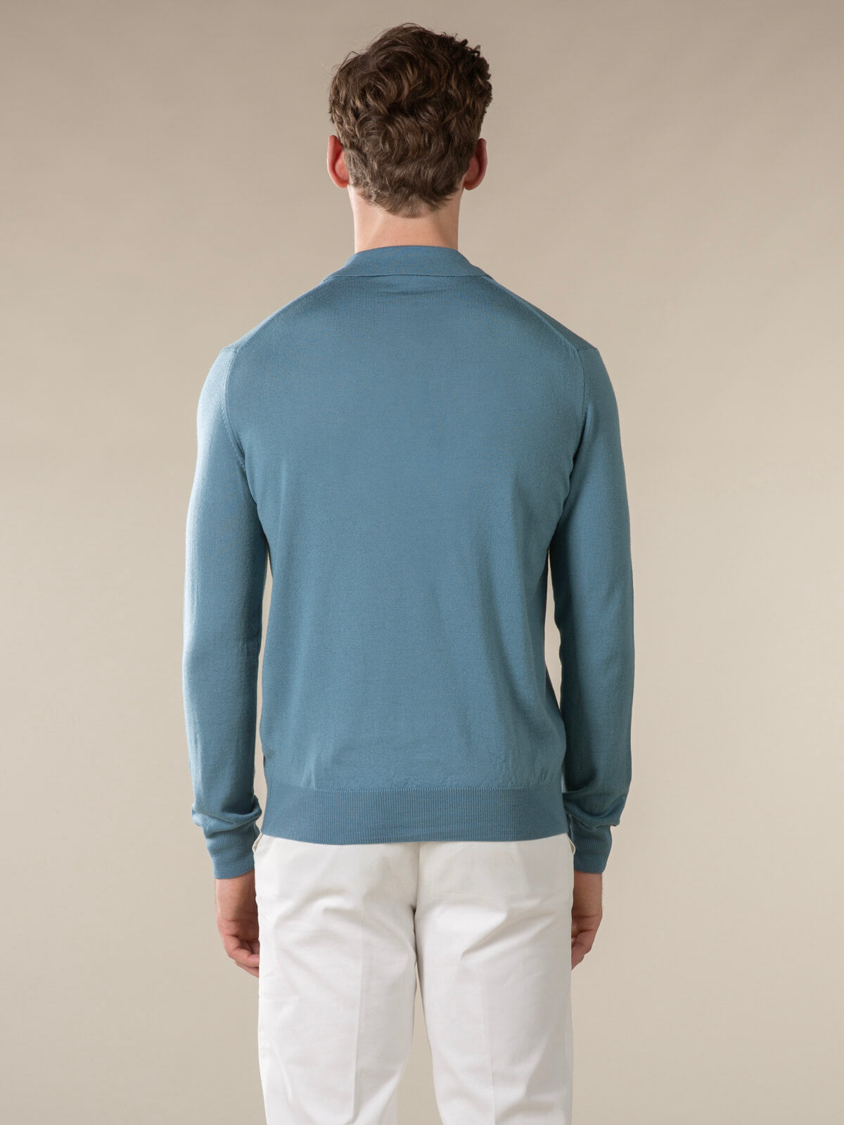 Extrafine Merino Buttonless Polo Sapphire Blue