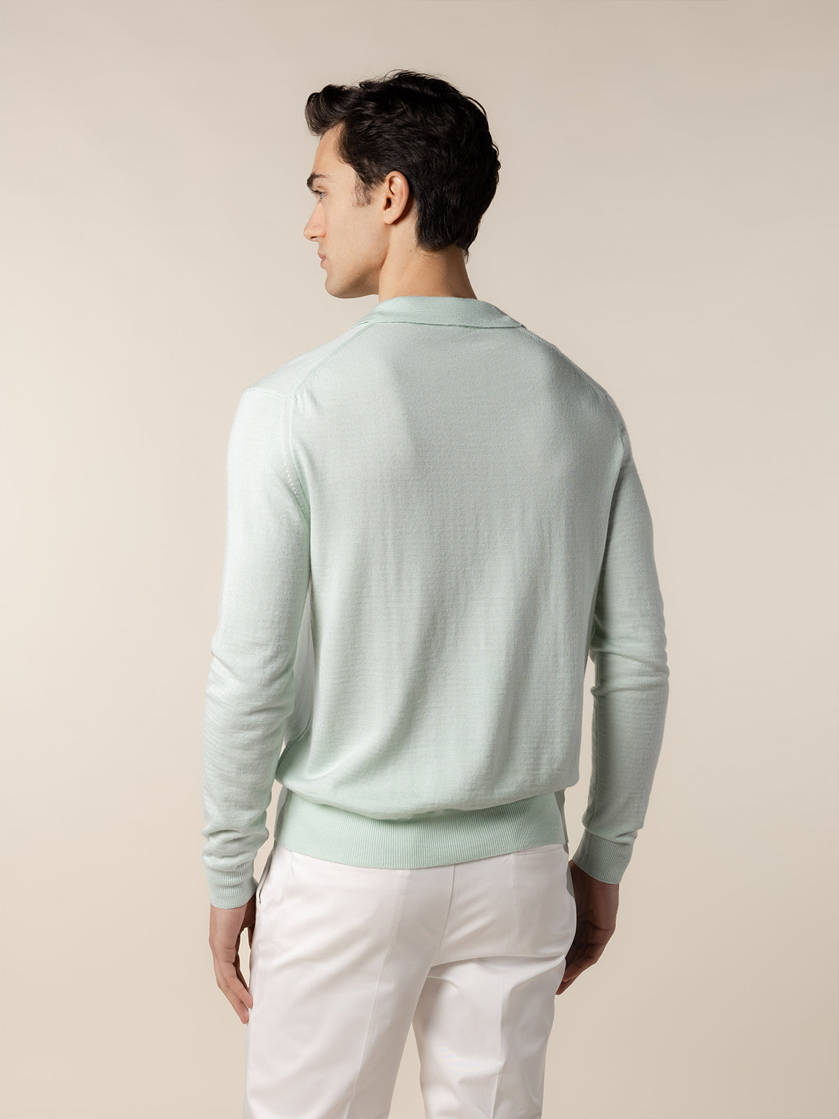 Extrafine Merino Buttonless Polo Light Aqua