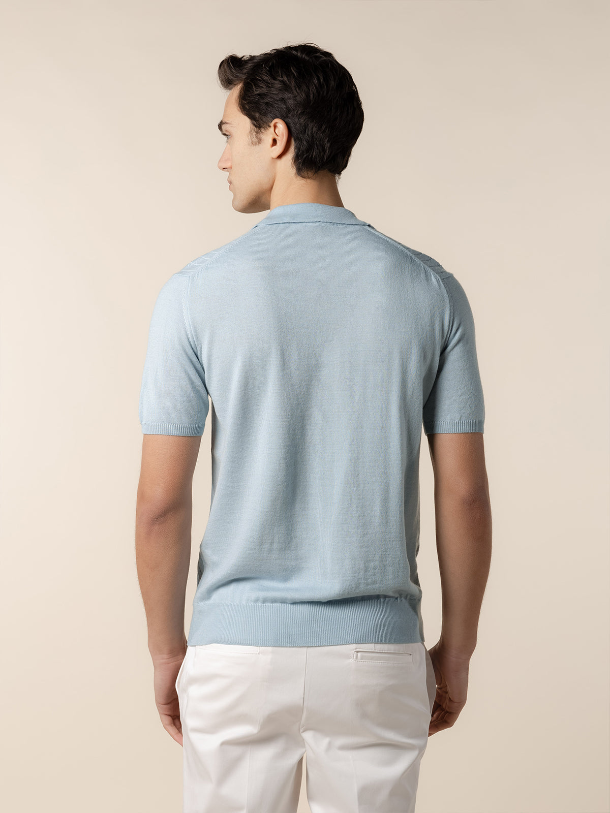 Shortsleeve Buttonless Ribbed Polo Cool Blue