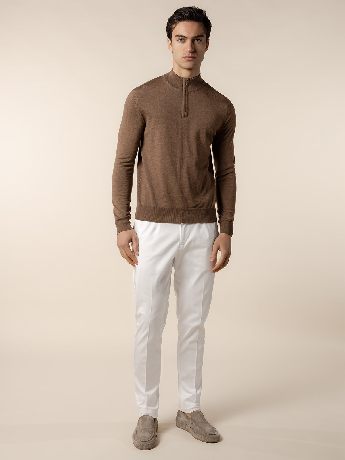 Extrafine Merino Zipper Sweater Golden Brown