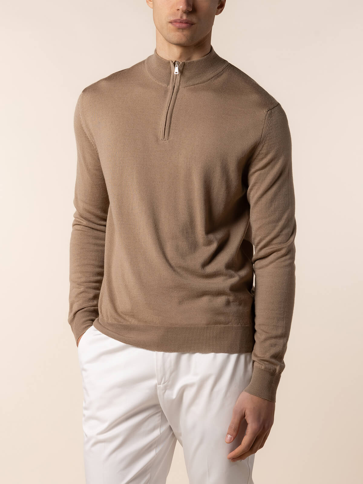 Extrafine Merino Zipper Sweater Hazelnut