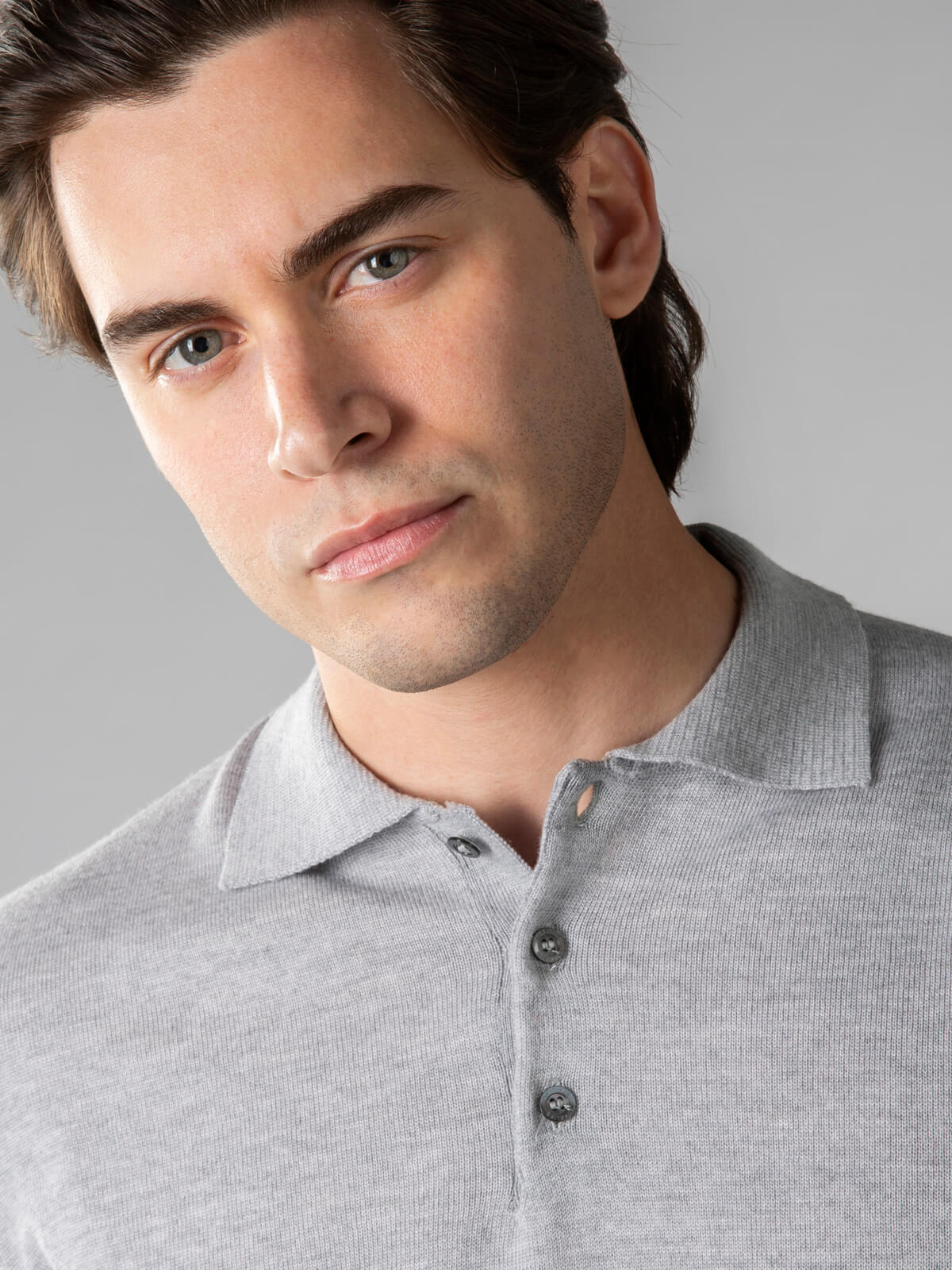 Extrafine Merino Polo Lichtgrijs