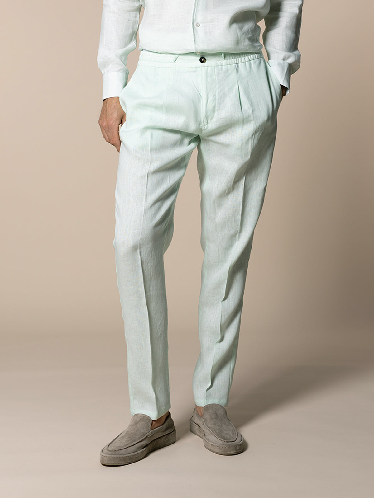 Light Aqua Linen Seaside Trousers