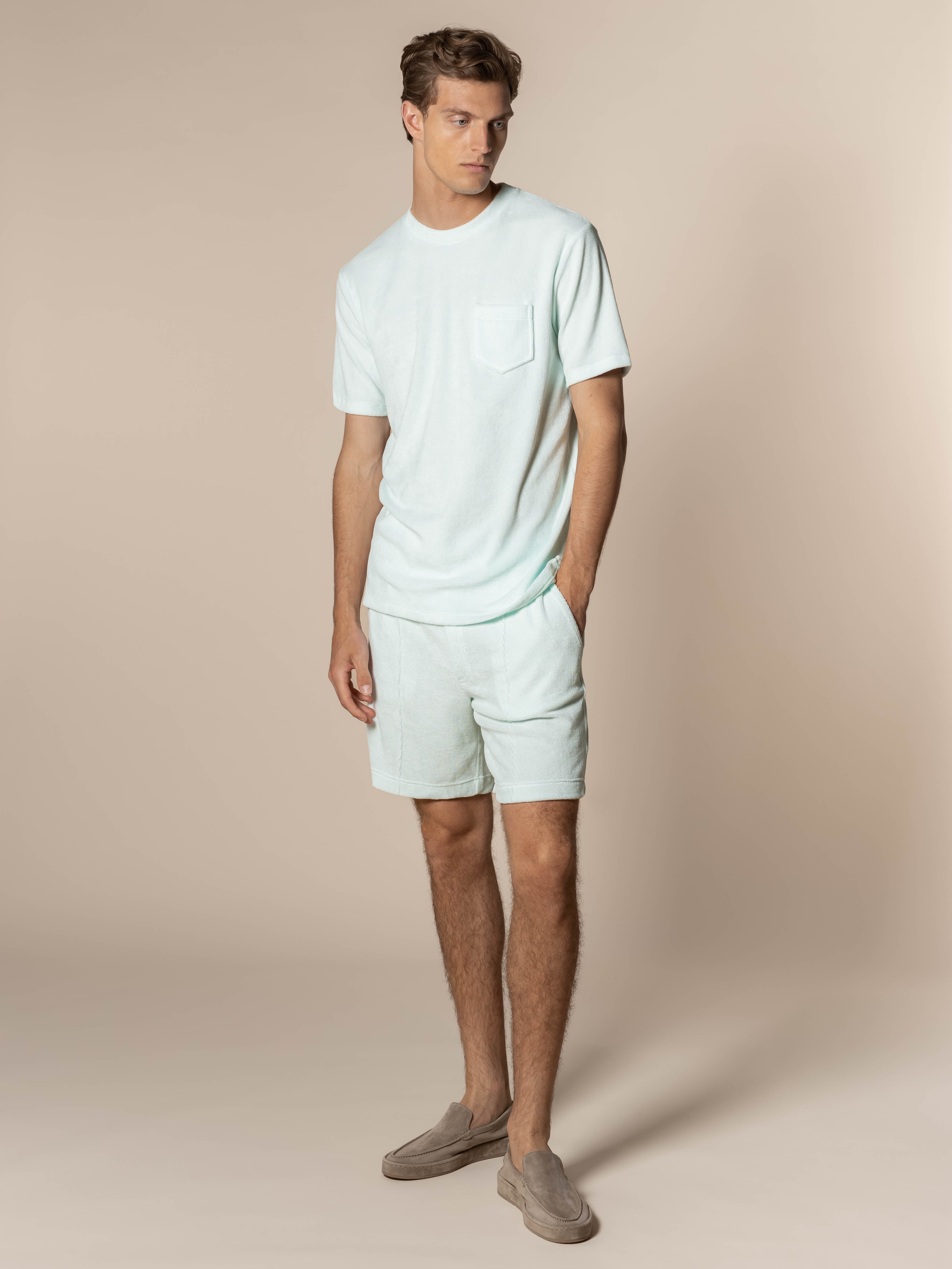 Light Aqua Terry Towelling Leisure Shorts