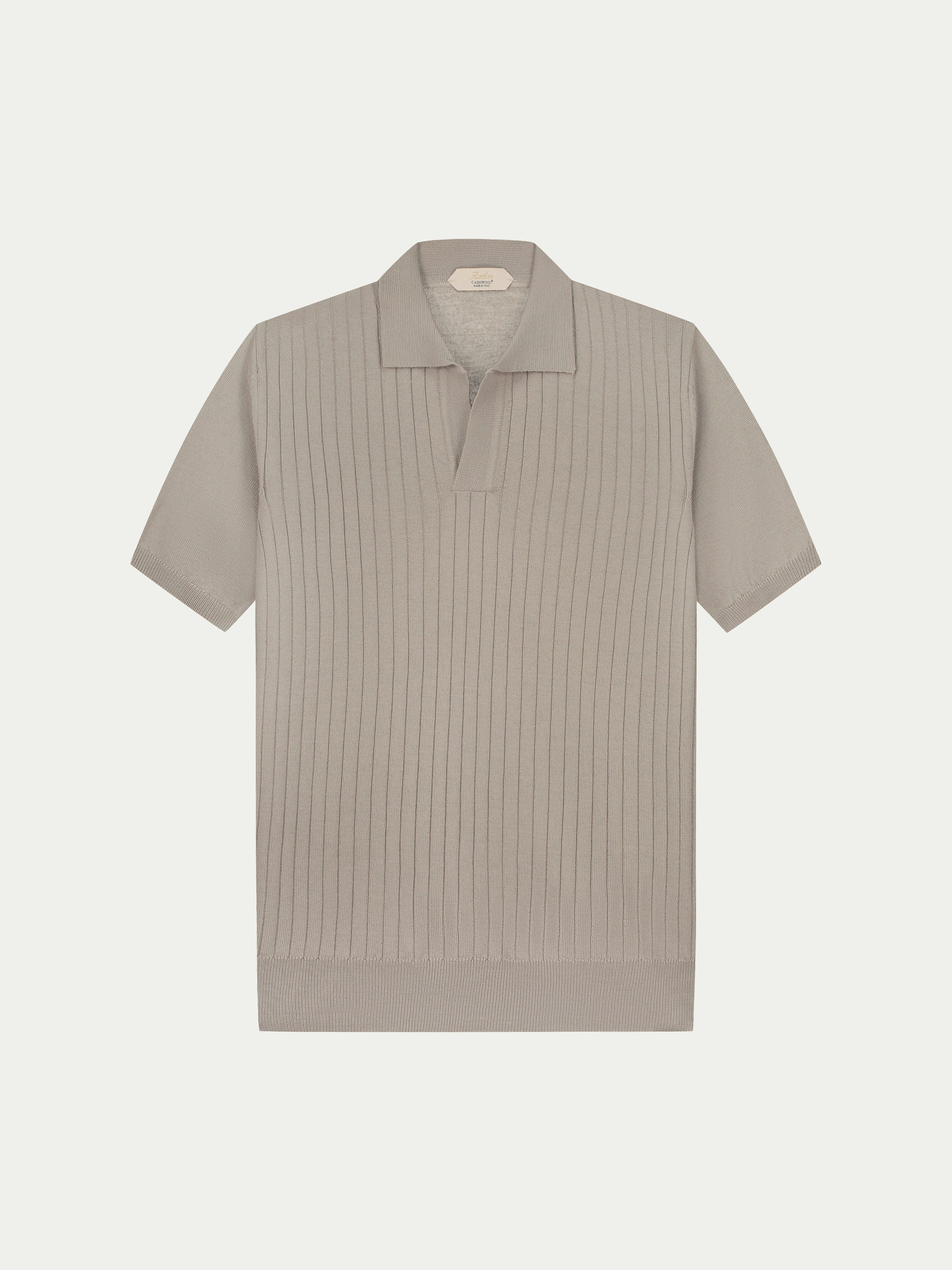 Aurélien | Cashwool Shortsleeve Buttonless Ribbed Polo Taupe