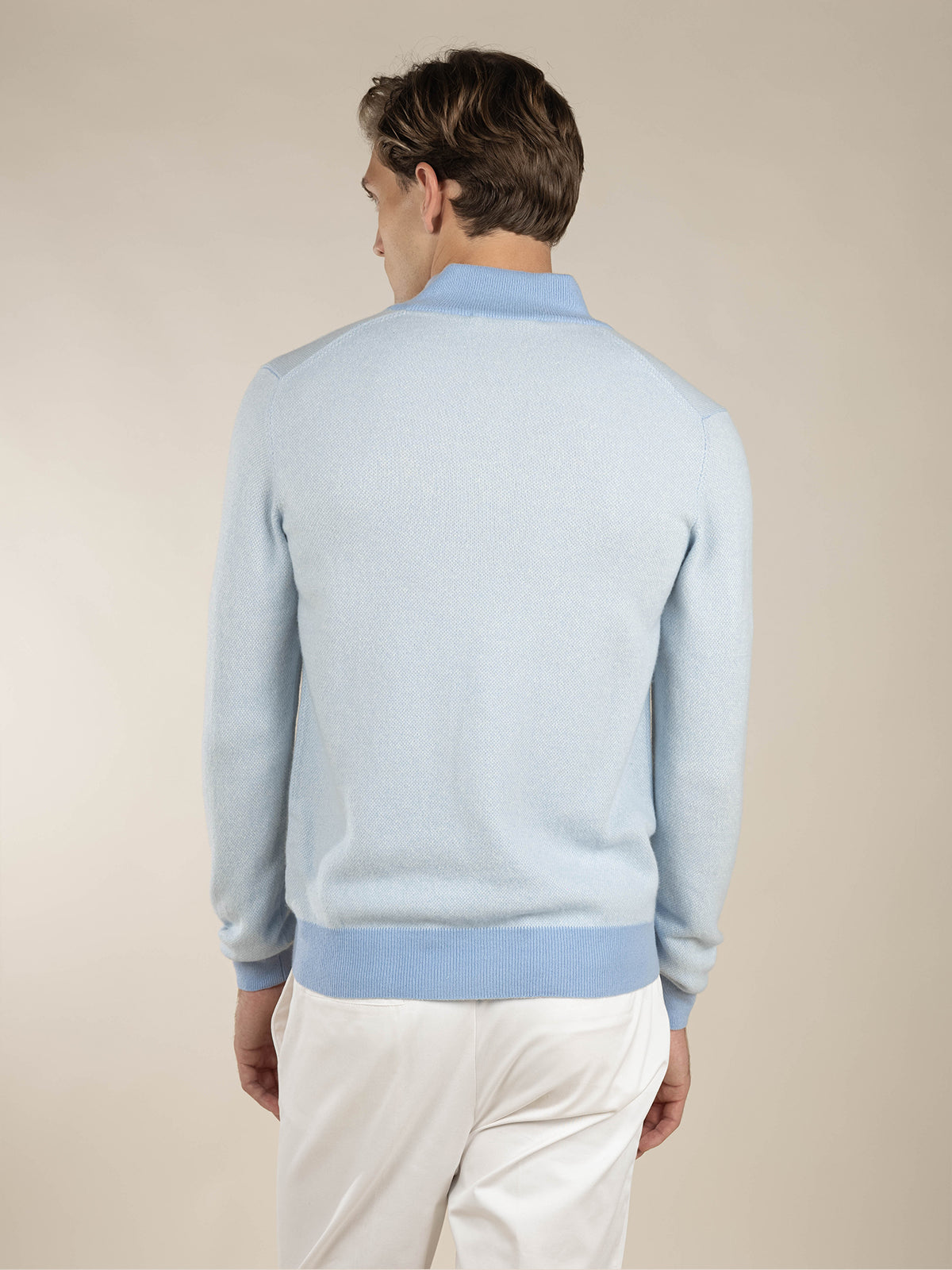 Light Blue Jaquard Zipper Sweater