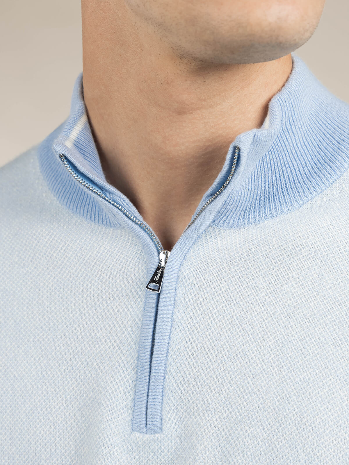 Light Blue Jaquard Zipper Sweater