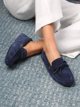 Navy suède driving shoes