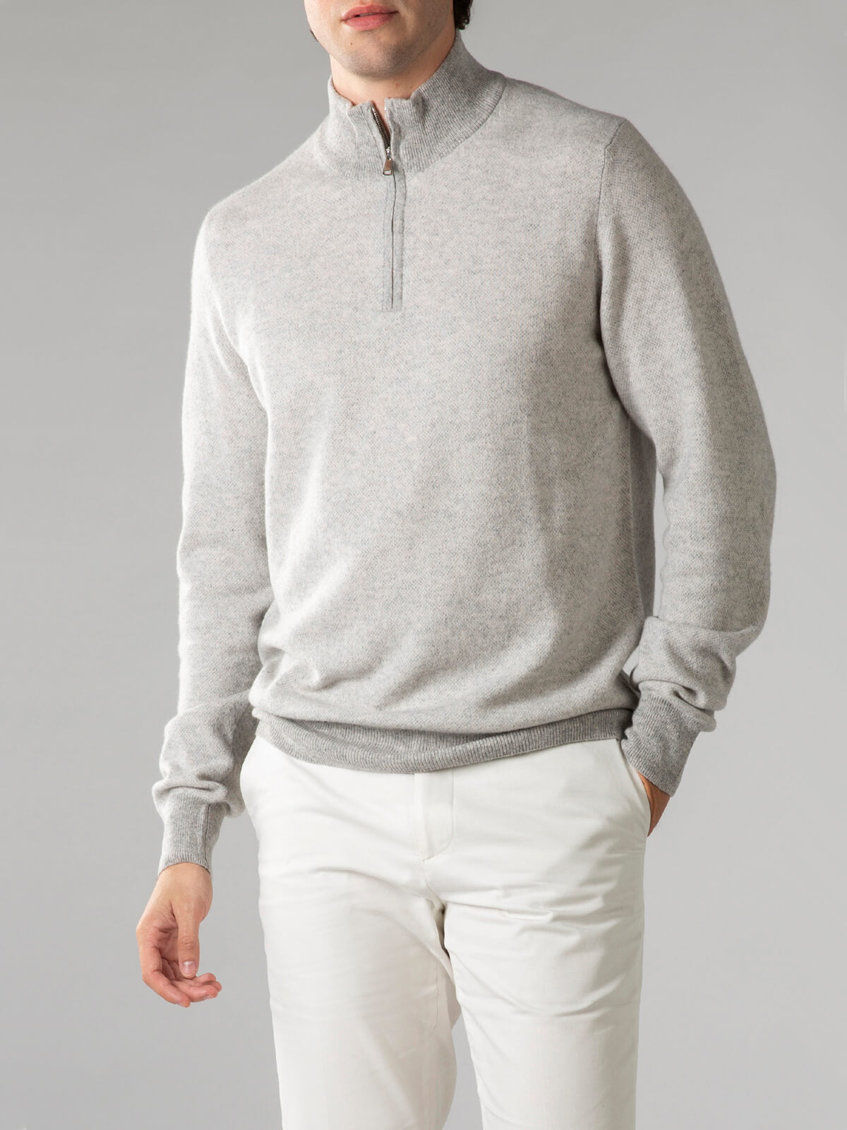 Light Grey Jaquard Zipper Sweater