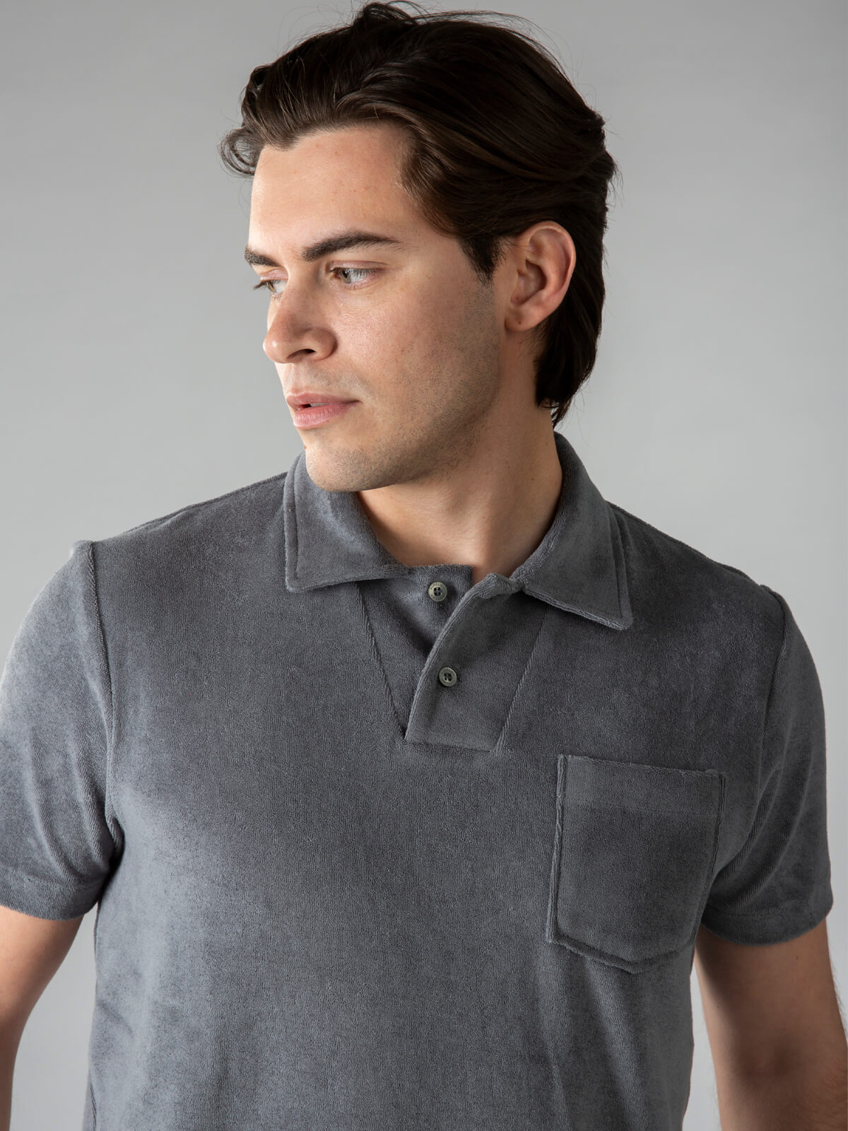 Aurélien | Dark Grey Terry Towelling Polo Shirt