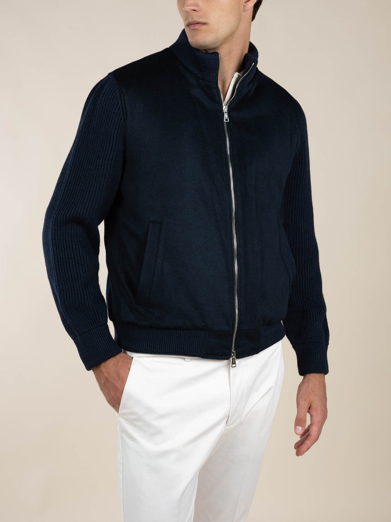 Navy Cashmere Bomber Jacket