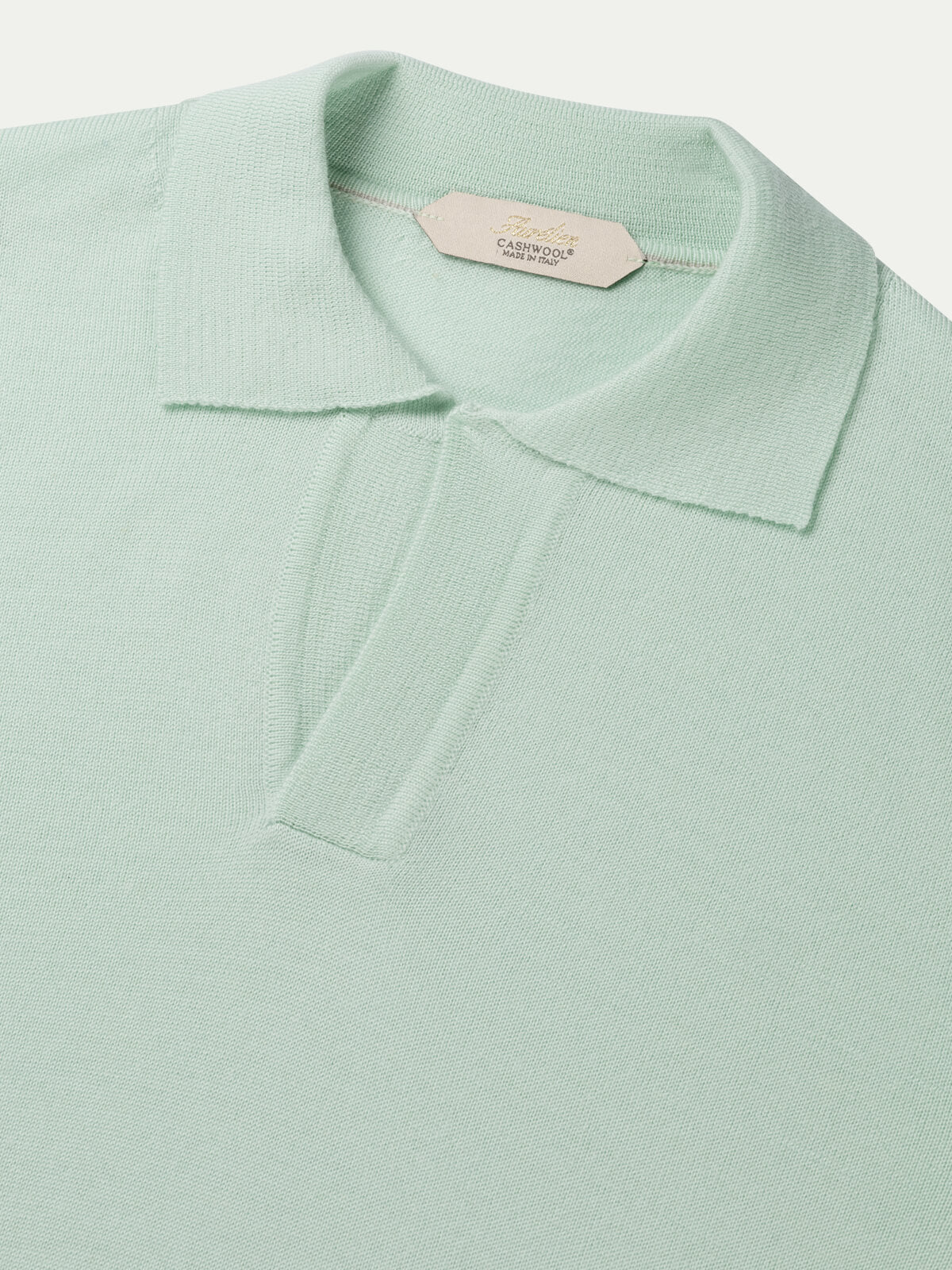Extrafine Merino Buttonless Polo Light Aqua