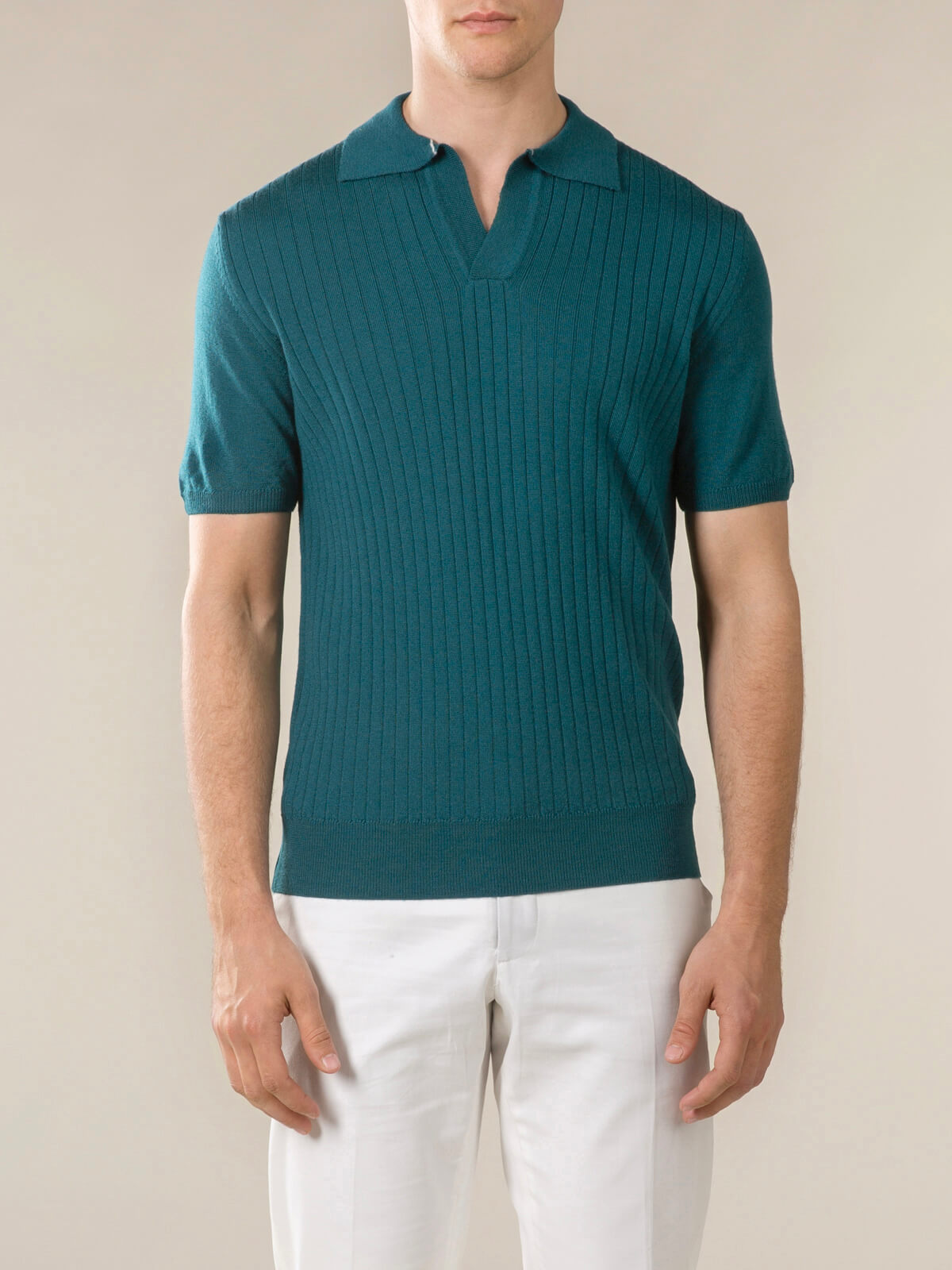 Shortsleeve Buttonless Ribbed Polo Forest Green
