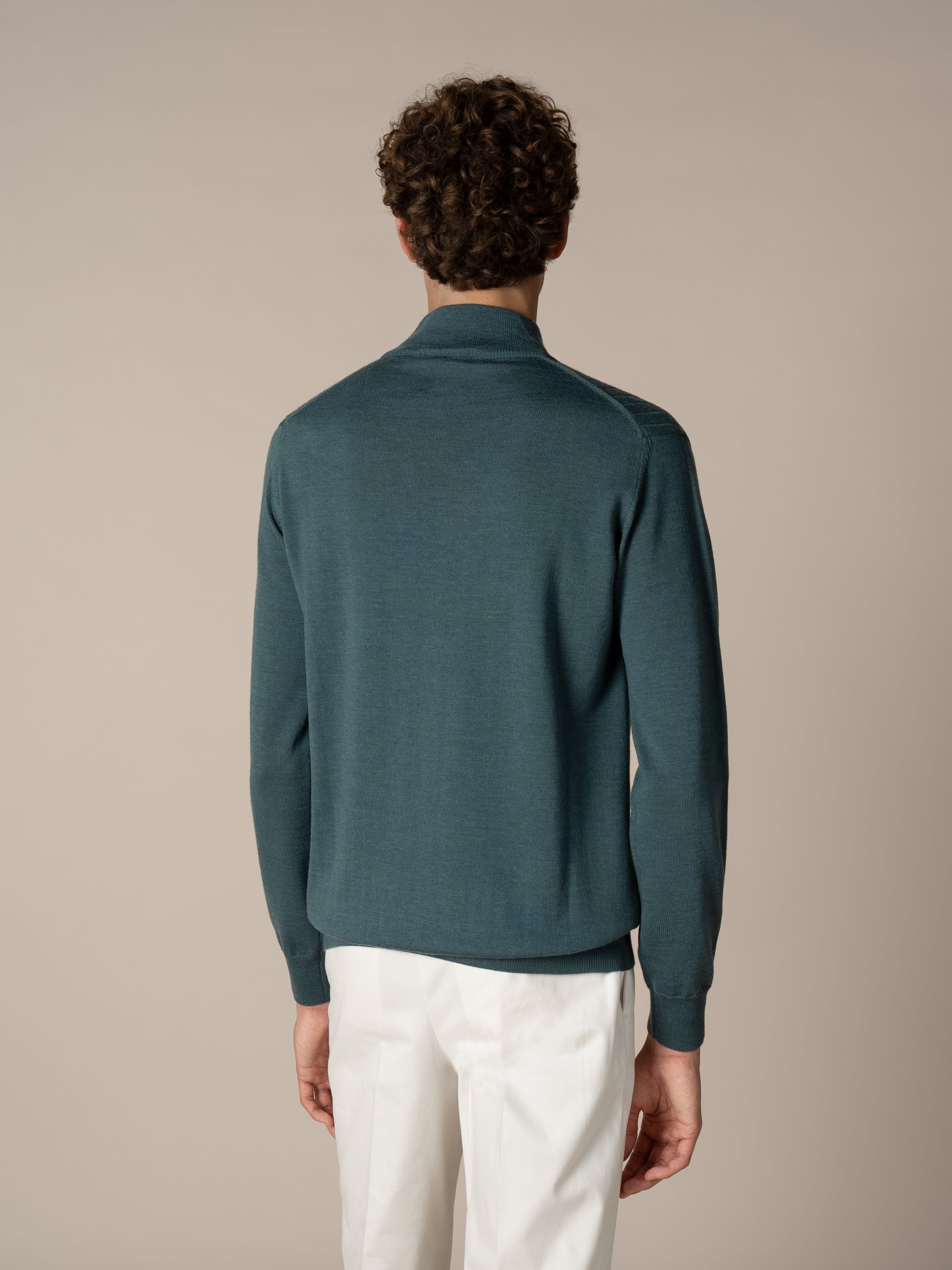 Extrafine Merino Mockneck Ribbed Dark Aquamarine