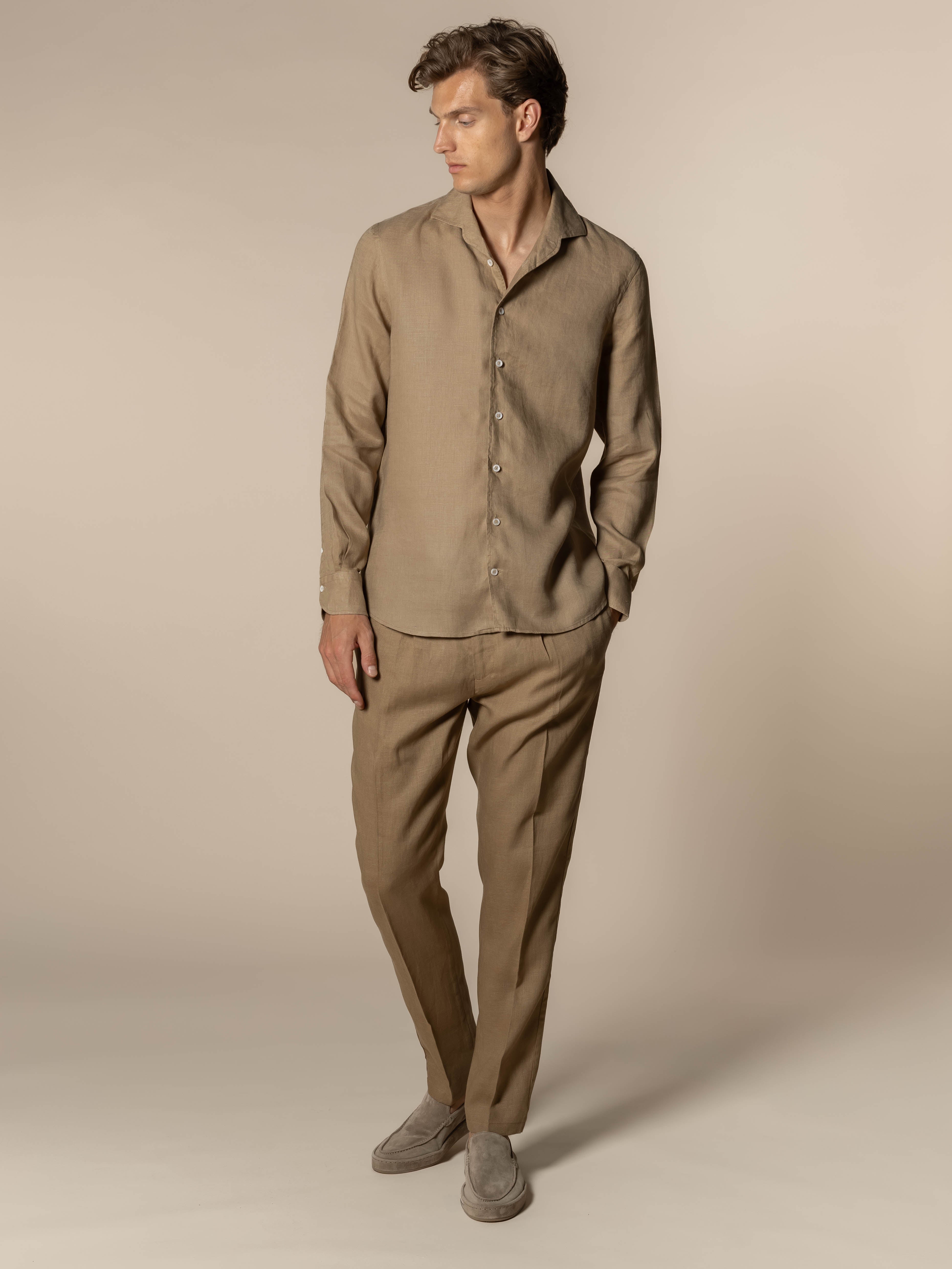 Dark Taupe Linen Seaside Trousers