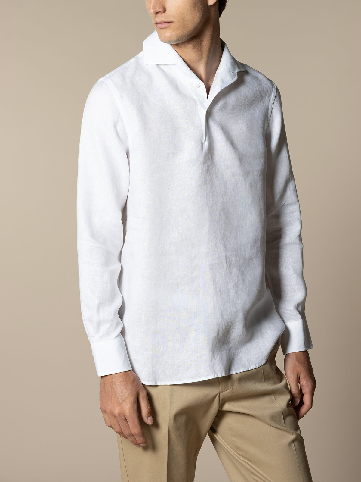 White Linen Pop-over Shirt