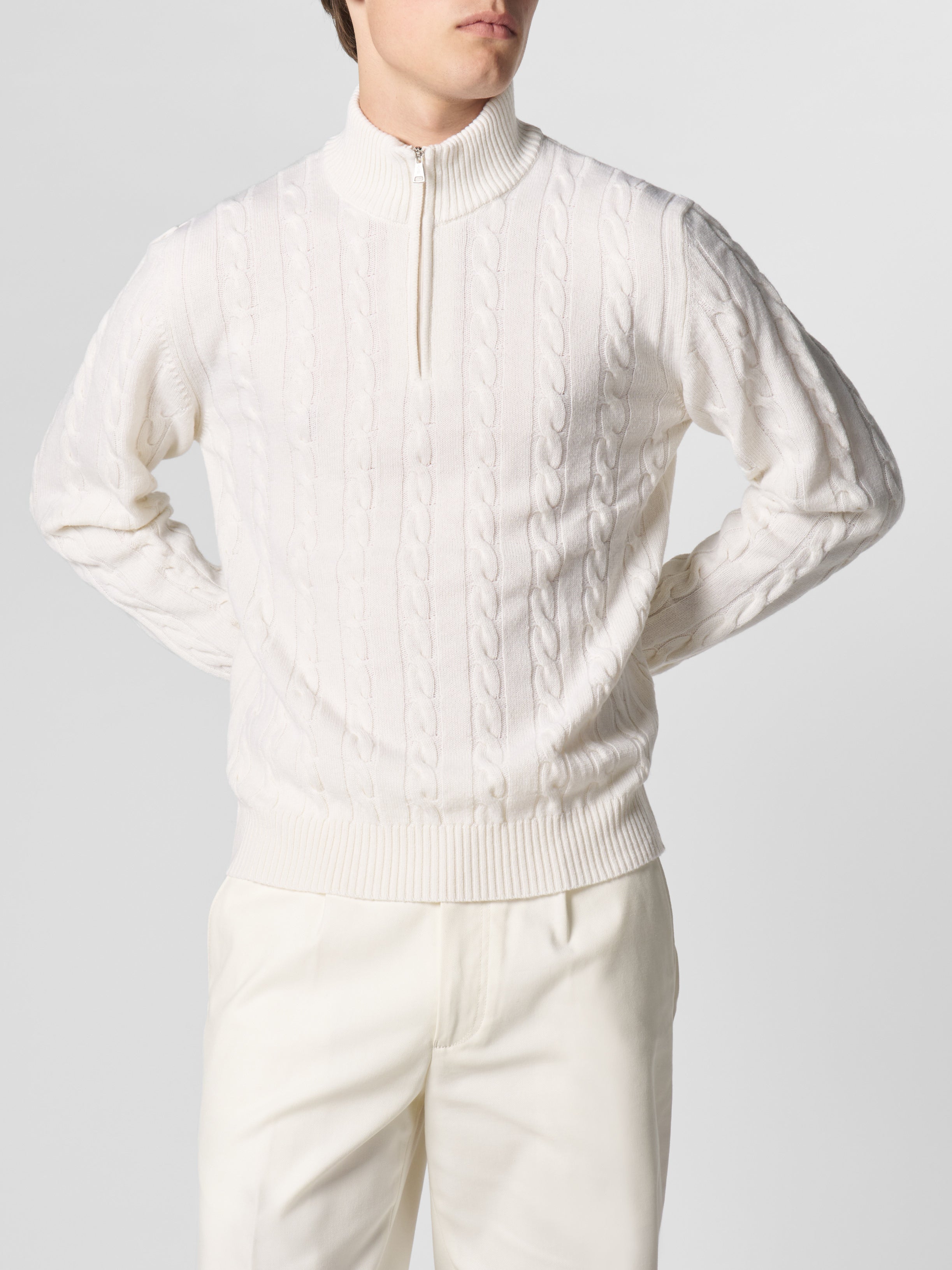 Zipper Cable Sweater Ivory