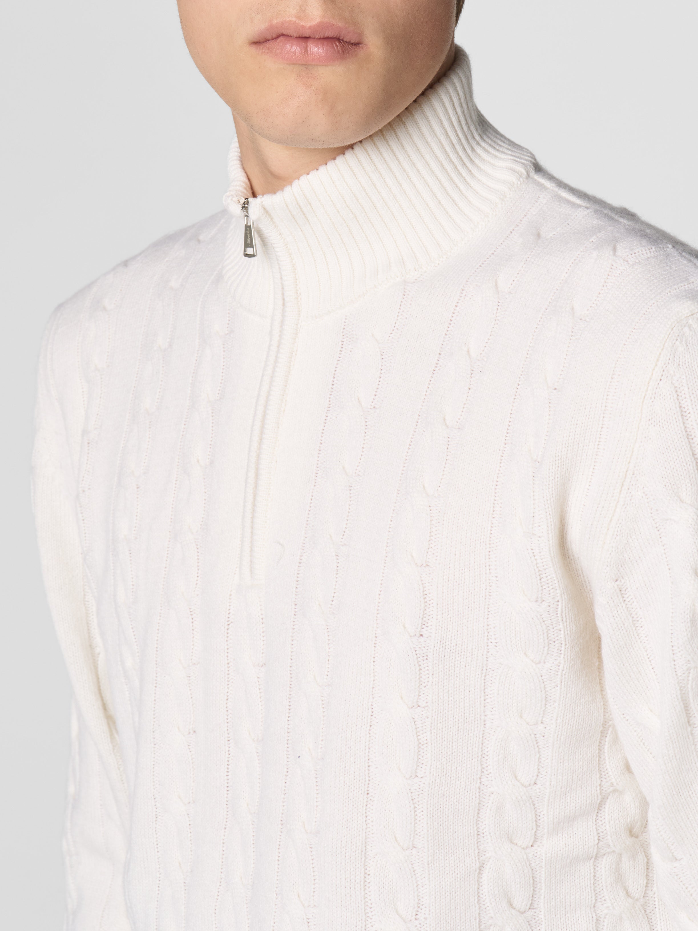 Zipper Cable Sweater Ivory