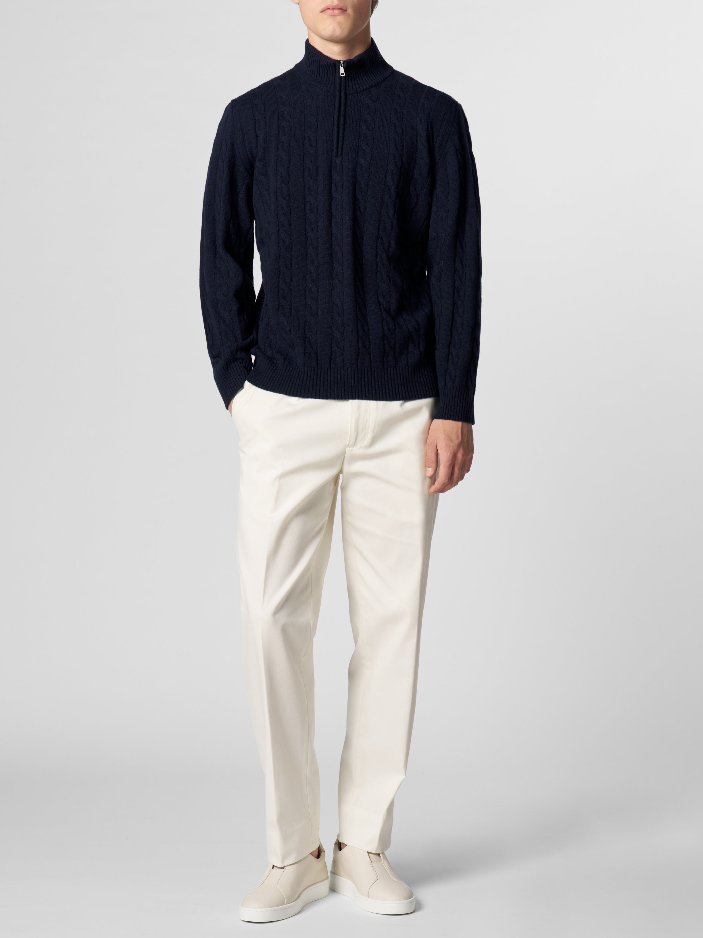 Zipper Cable Sweater Navy
