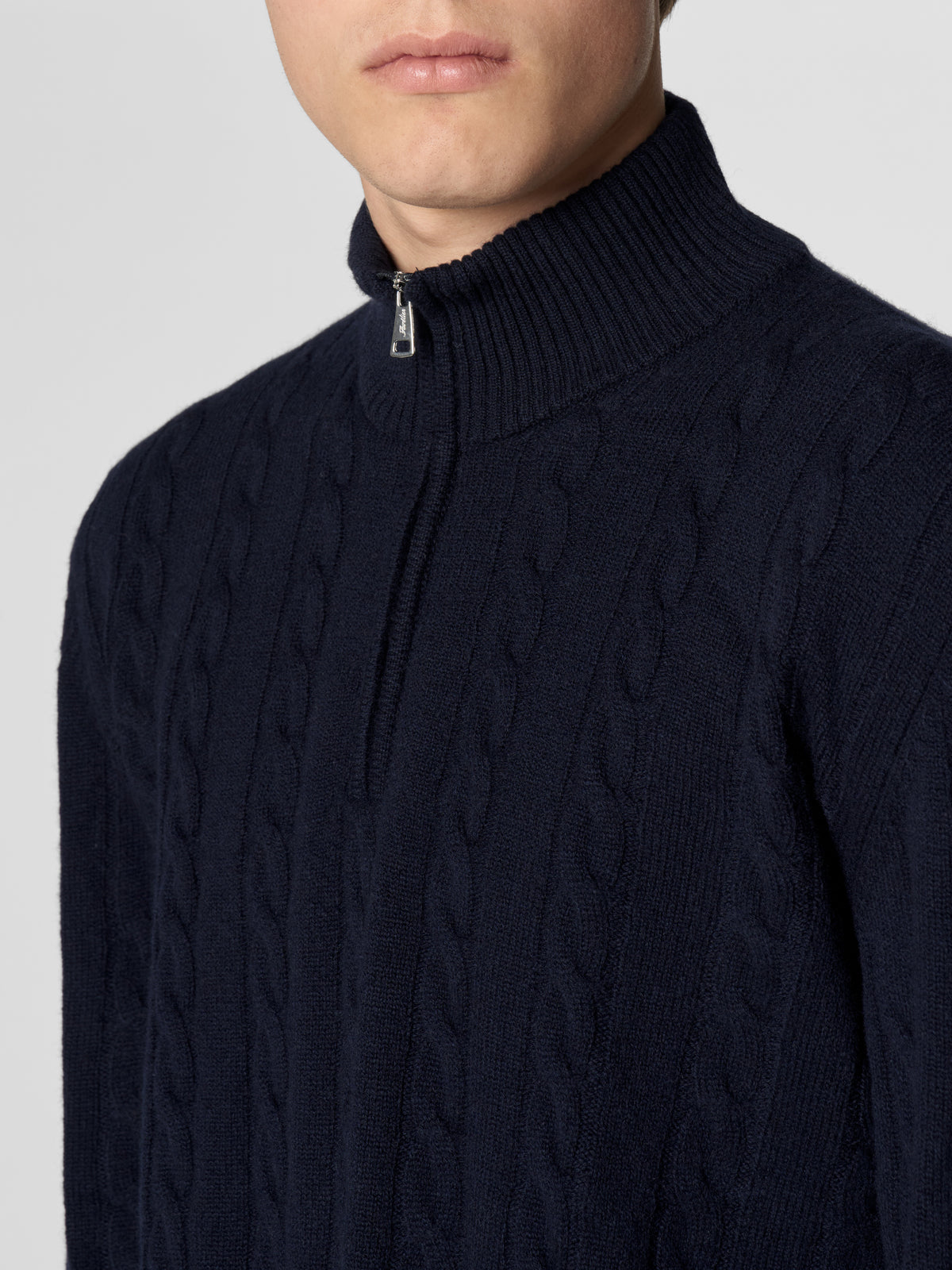 Zipper Cable Sweater Navy