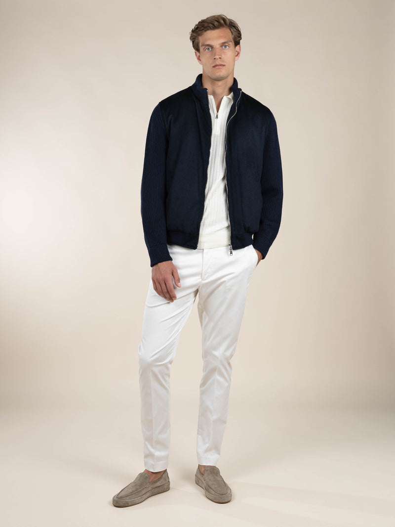 Navy Cashmere Bomber Jacket