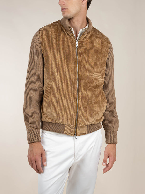 Beige Corduroy Bomber Jacket