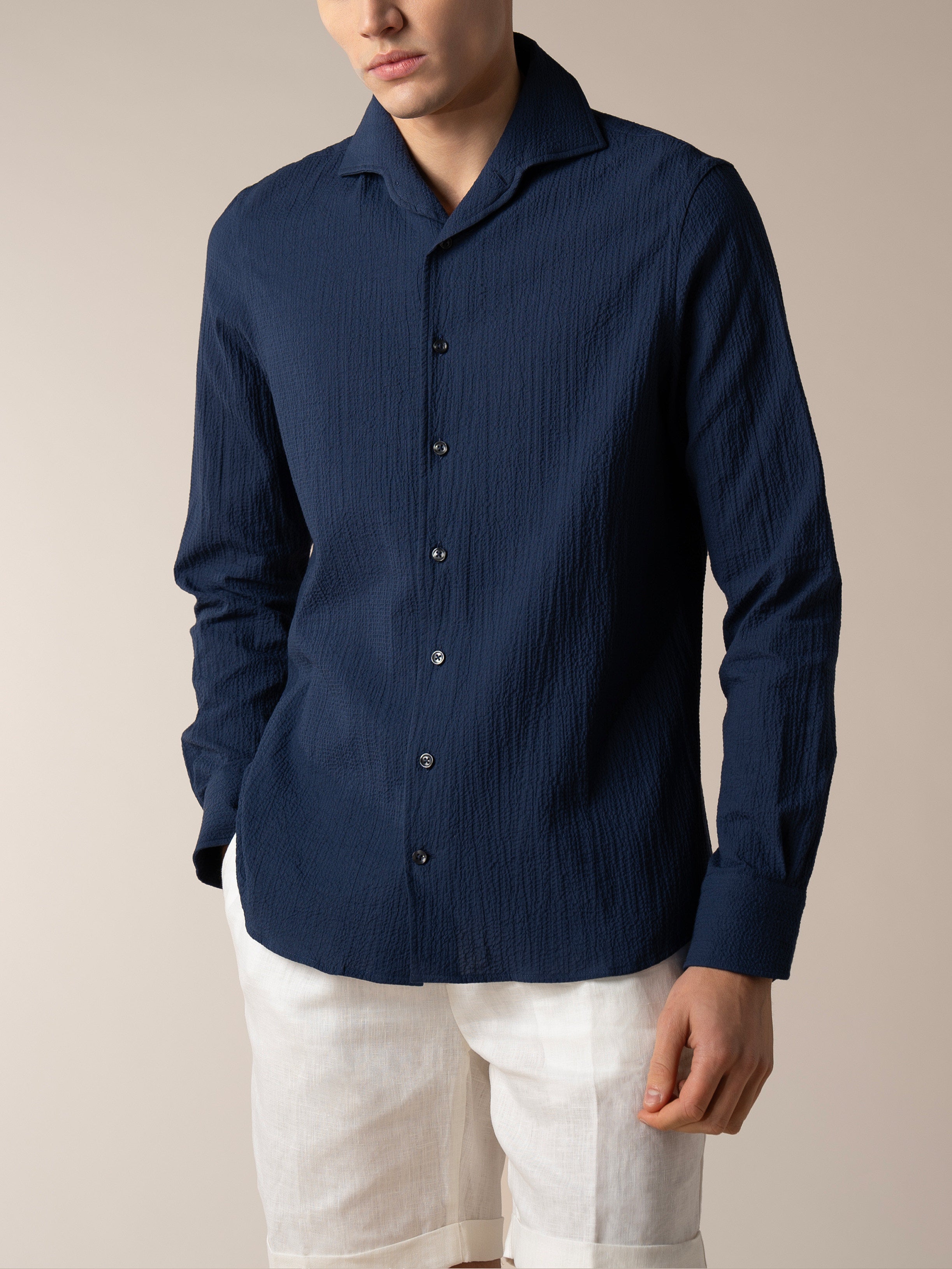 Navy Seersucker Shirt