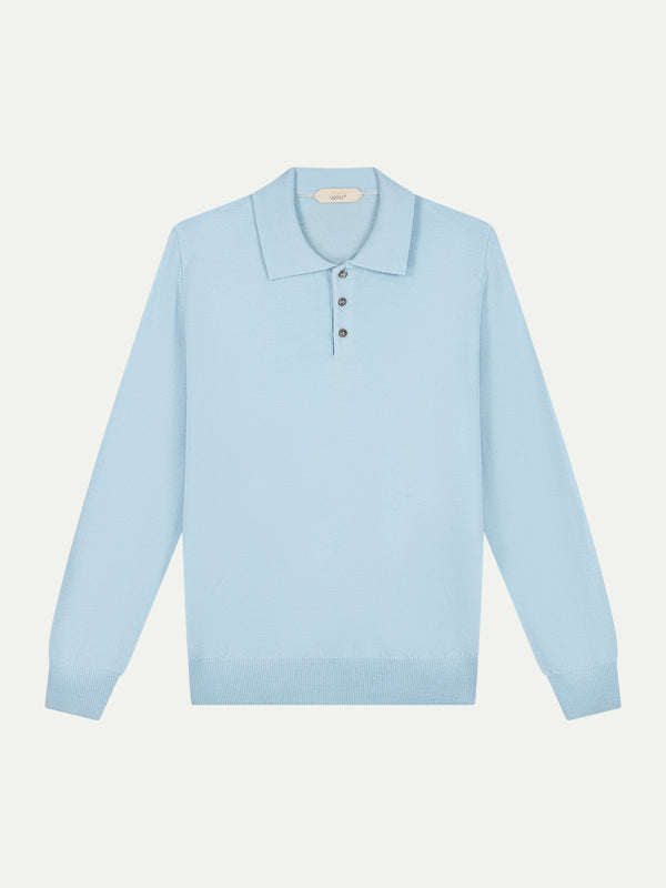 Extrafine Merino Polo Light Blue