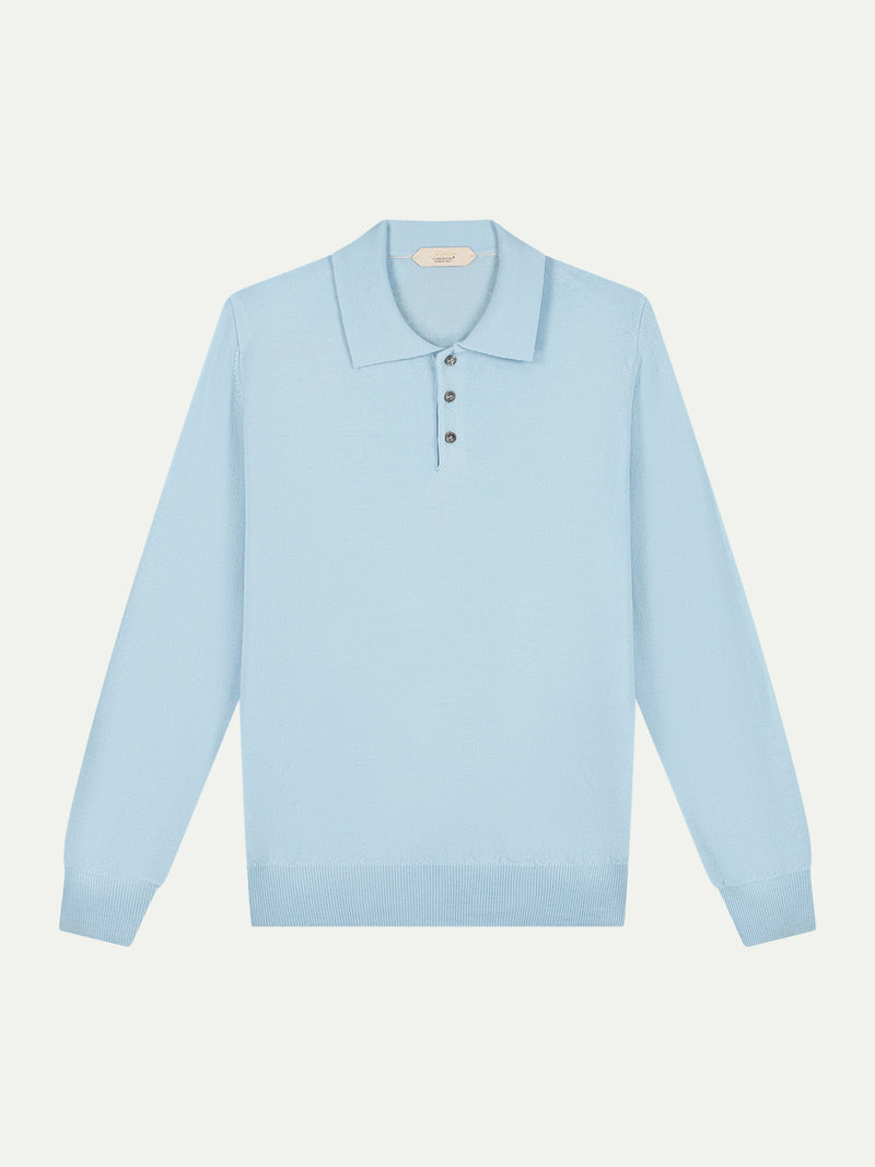 Extrafine Merino Polo Light Blue